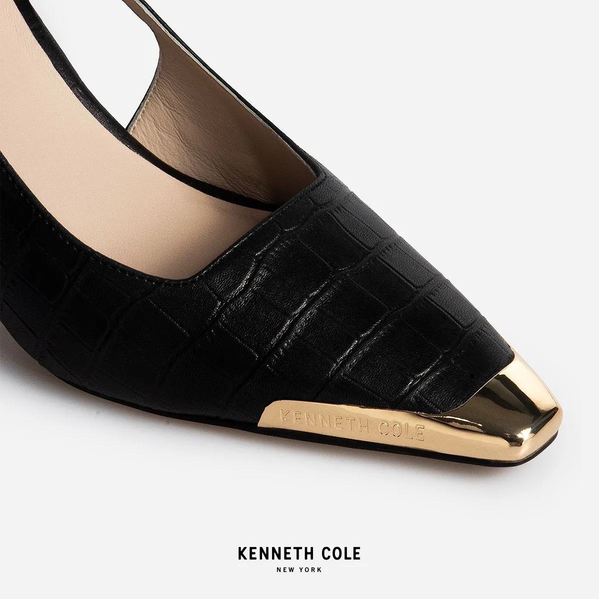KENNETH COLE WOMEN HEELS ADIA SLINGBACKS X ANNE THONGPRASOM / JET BLACK CROC KENNETH COLE WOMEN HEELS ADIA SLINGBACKS X ANNE THONGPRASOM / JET BLACK CROC