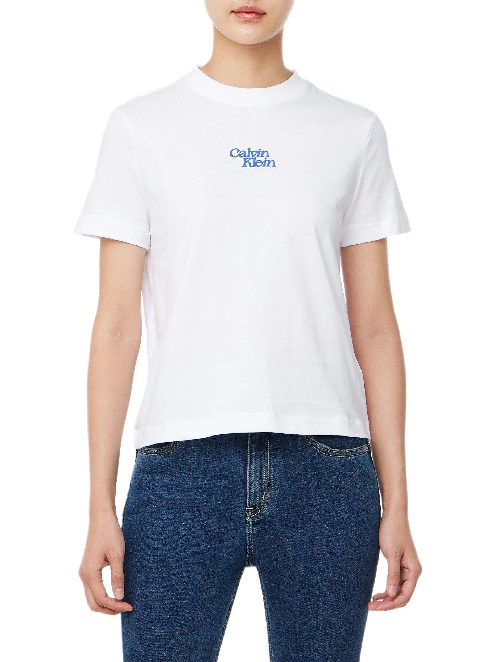 CALVIN KLEIN Women's Fluke Logo Short Sleeve T-Shirt White CALVIN KLEIN Women's Fluke Logo Short Sleeve T-Shirt White
