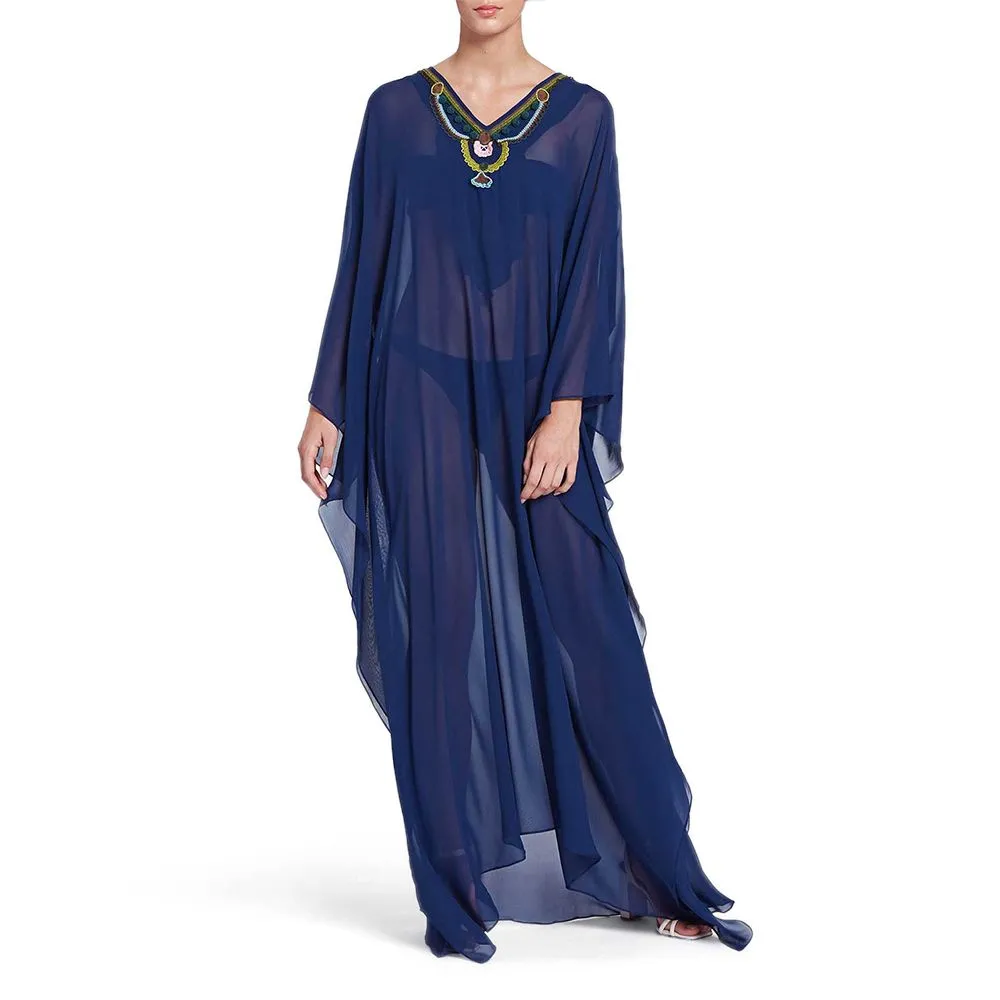 ANGELYS BALEK Blue V - Neck Women Kaftan ANGELYS BALEK Blue V - Neck Women Kaftan