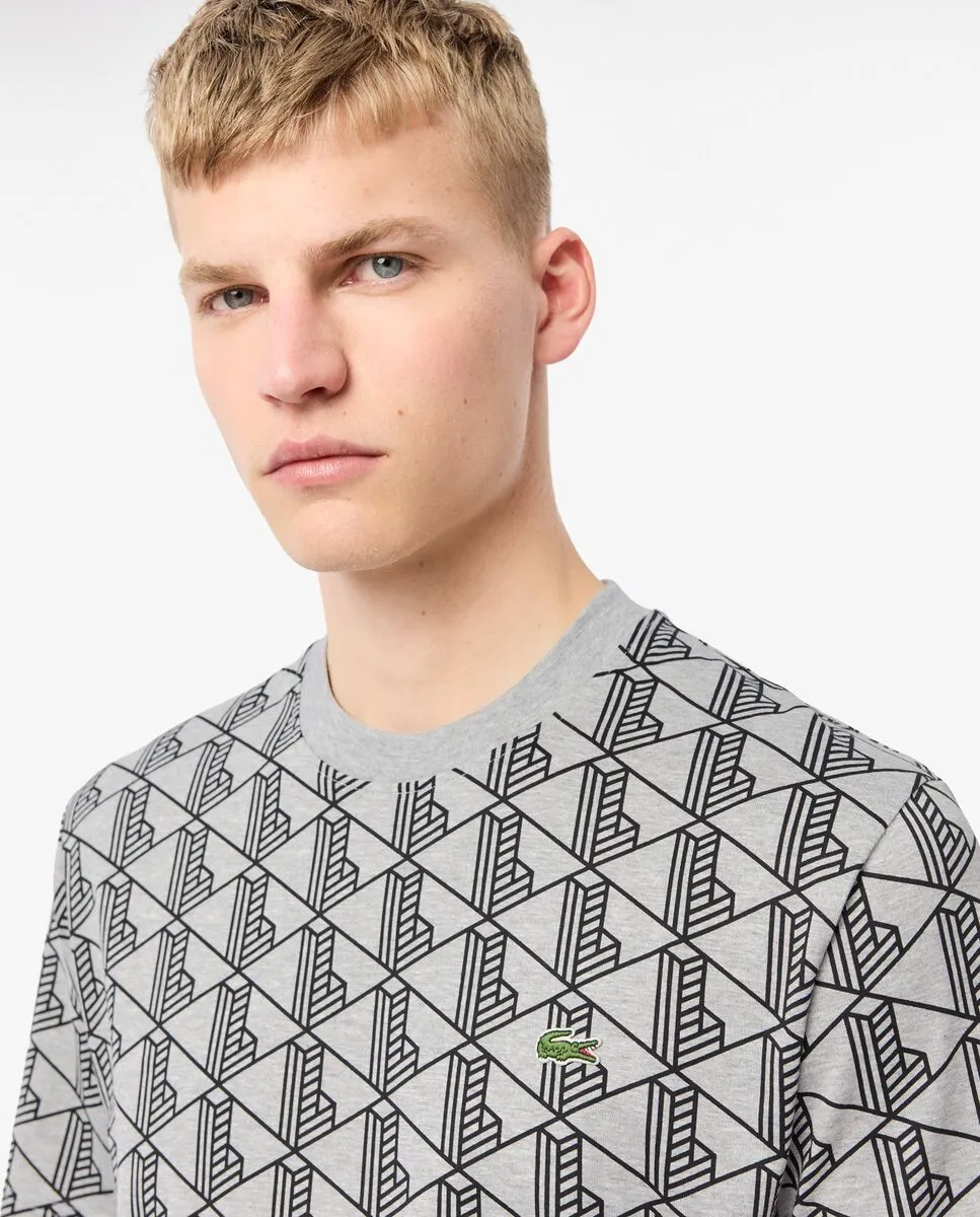 LACOSTE Monogram Cotton T-shirt Grey LACOSTE Monogram Cotton T-shirt Grey