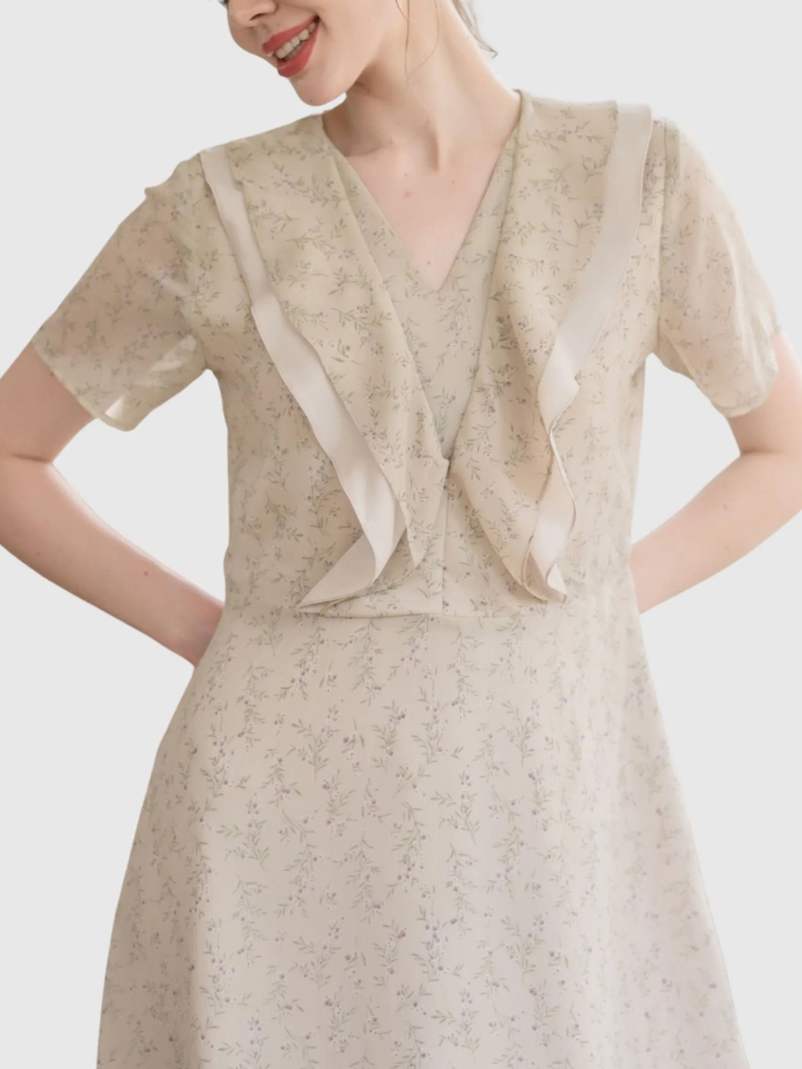 AMILA Women Dress Short Sleeves Chiffon Angora Light Grey AMILA Women Dress Short Sleeves Chiffon Angora Light Grey
