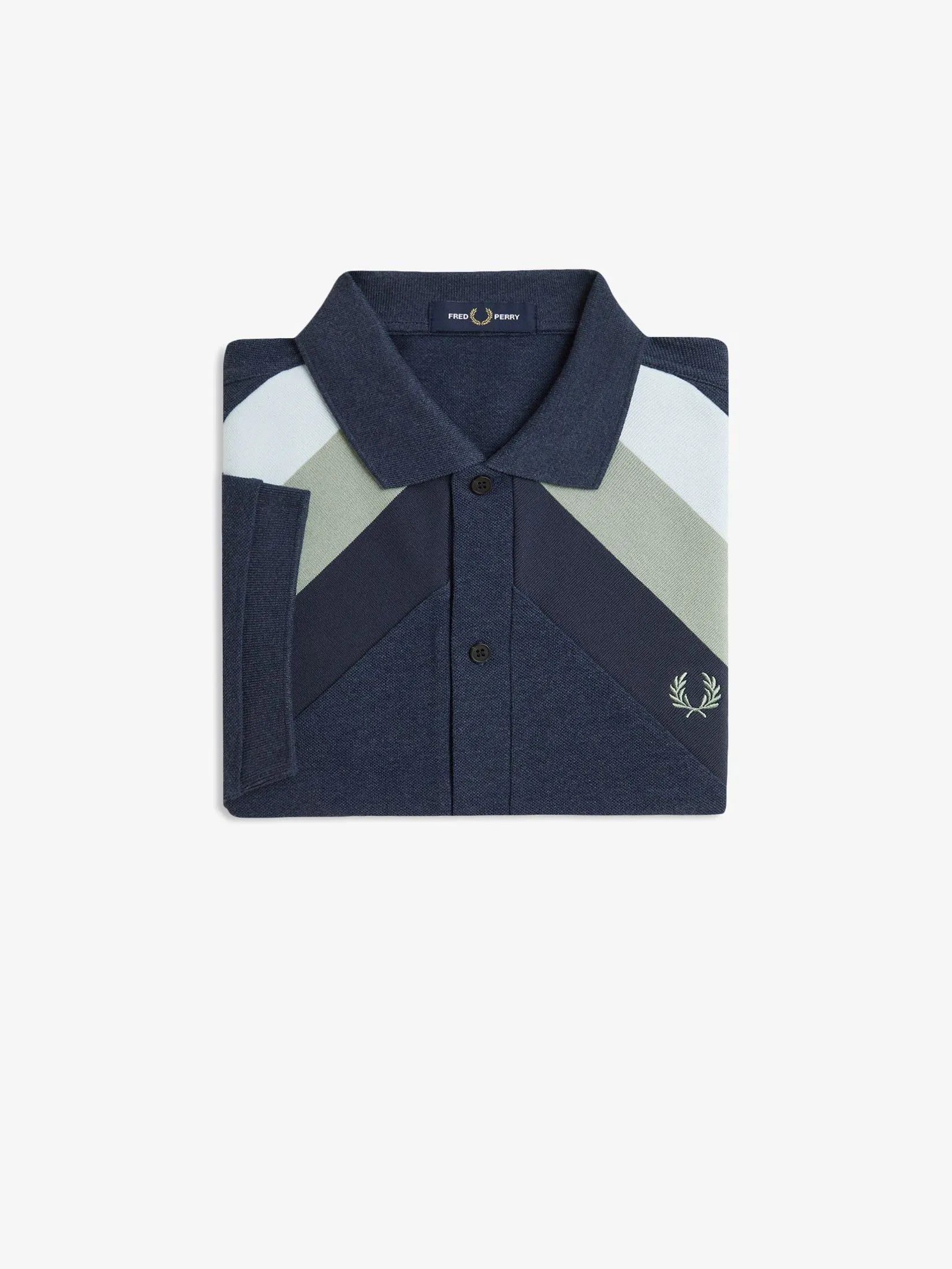 Fred Perry Men STRIPED PANEL BUTTON THRU POLO Blue Fred Perry Men STRIPED PANEL BUTTON THRU POLO Blue