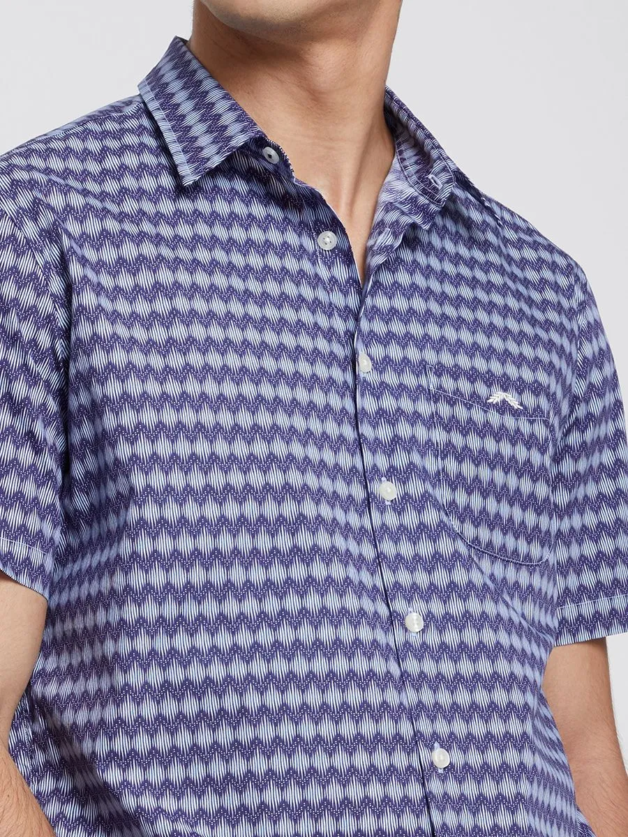 ALUMNUS Men Shirts Short Sleeves Printed Navy ALUMNUS Men Shirts Short Sleeves Printed Navy