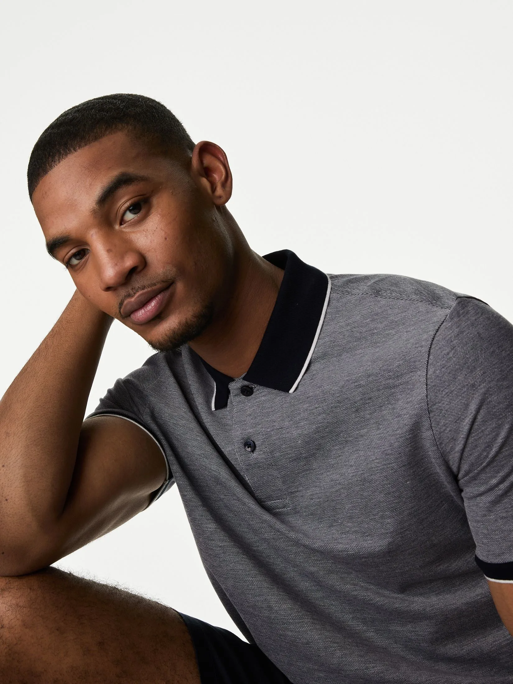MARKS & SPENCER Men Shirt Pure Cotton Tipped Pique MARKS & SPENCER Men Shirt Pure Cotton Tipped Pique