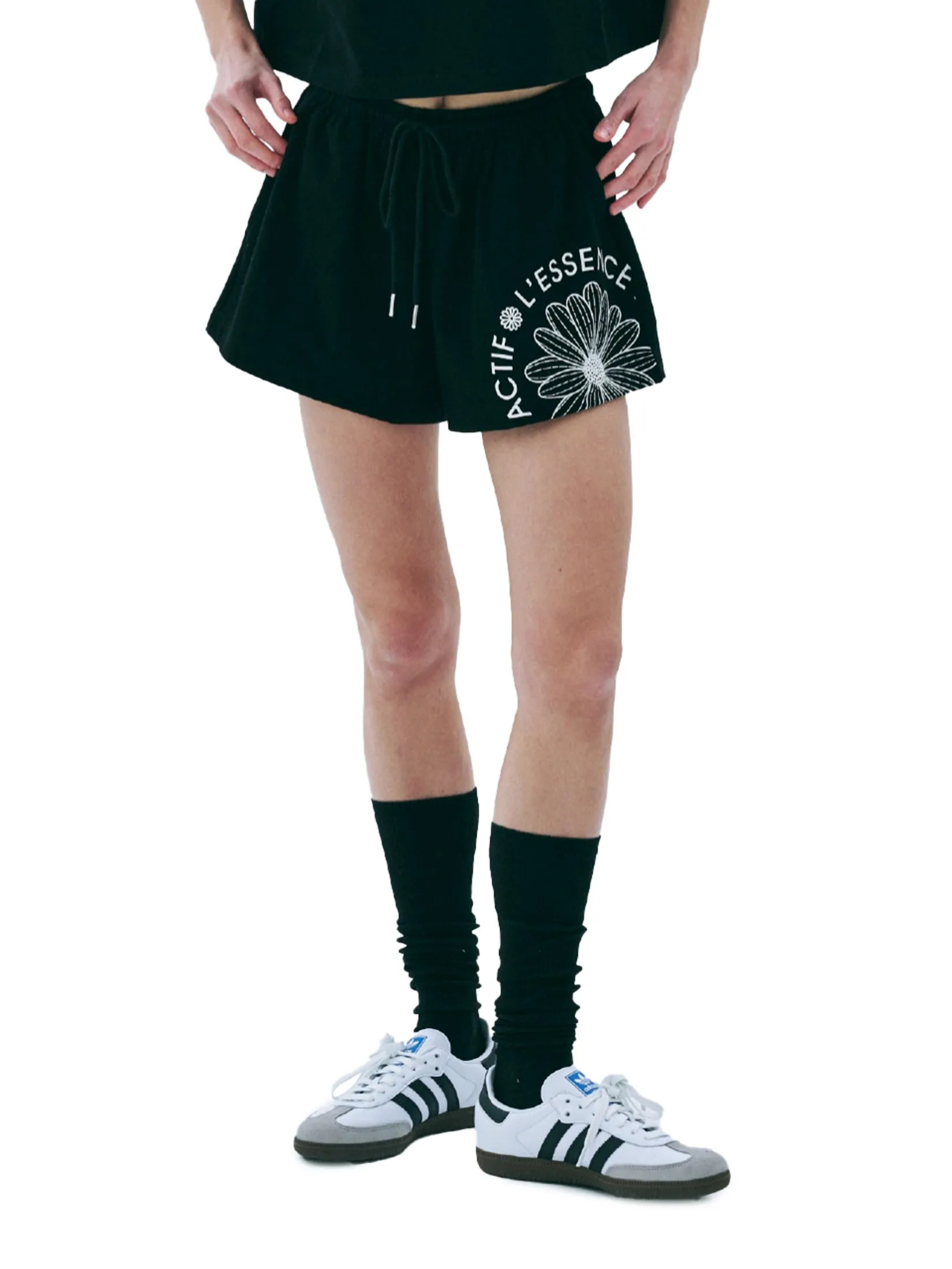 MARDI MERCREDI ACTIF Cotton Shorts Actif Emblem Black Ivory F MARDI MERCREDI ACTIF Cotton Shorts Actif Emblem Black Ivory F