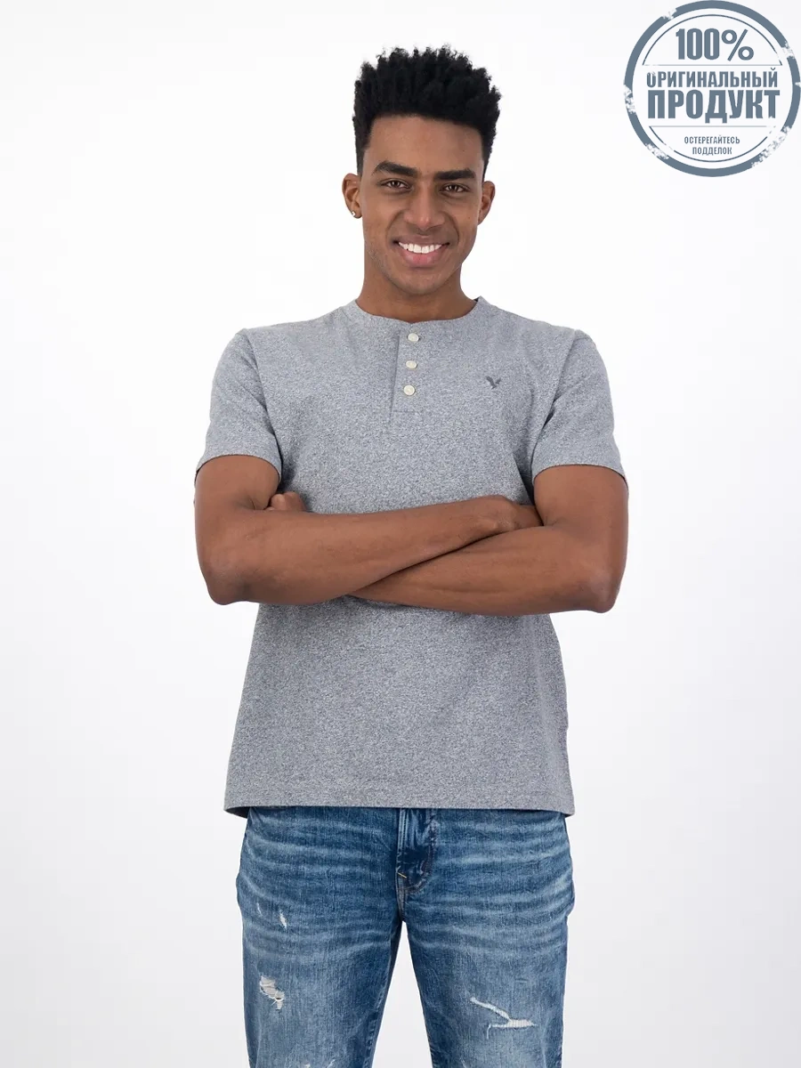 American Eagle INTL SS HENLEY HEATHER 006 HEATHER GRAY American Eagle INTL SS HENLEY HEATHER 006 HEATHER GRAY