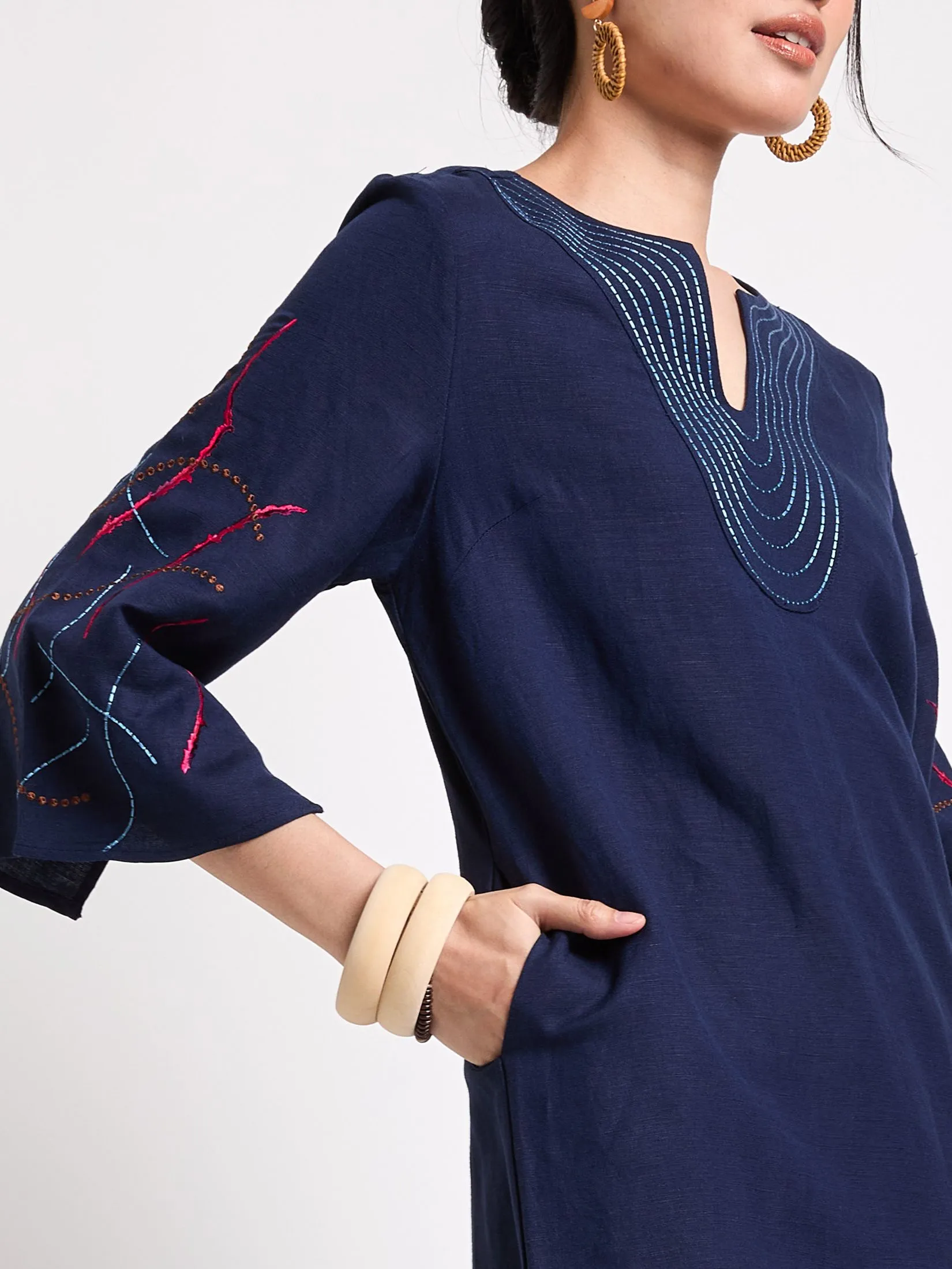 JOURNAL Women Dress V-Neck Embroidered JOURNAL Women Dress V-Neck Embroidered