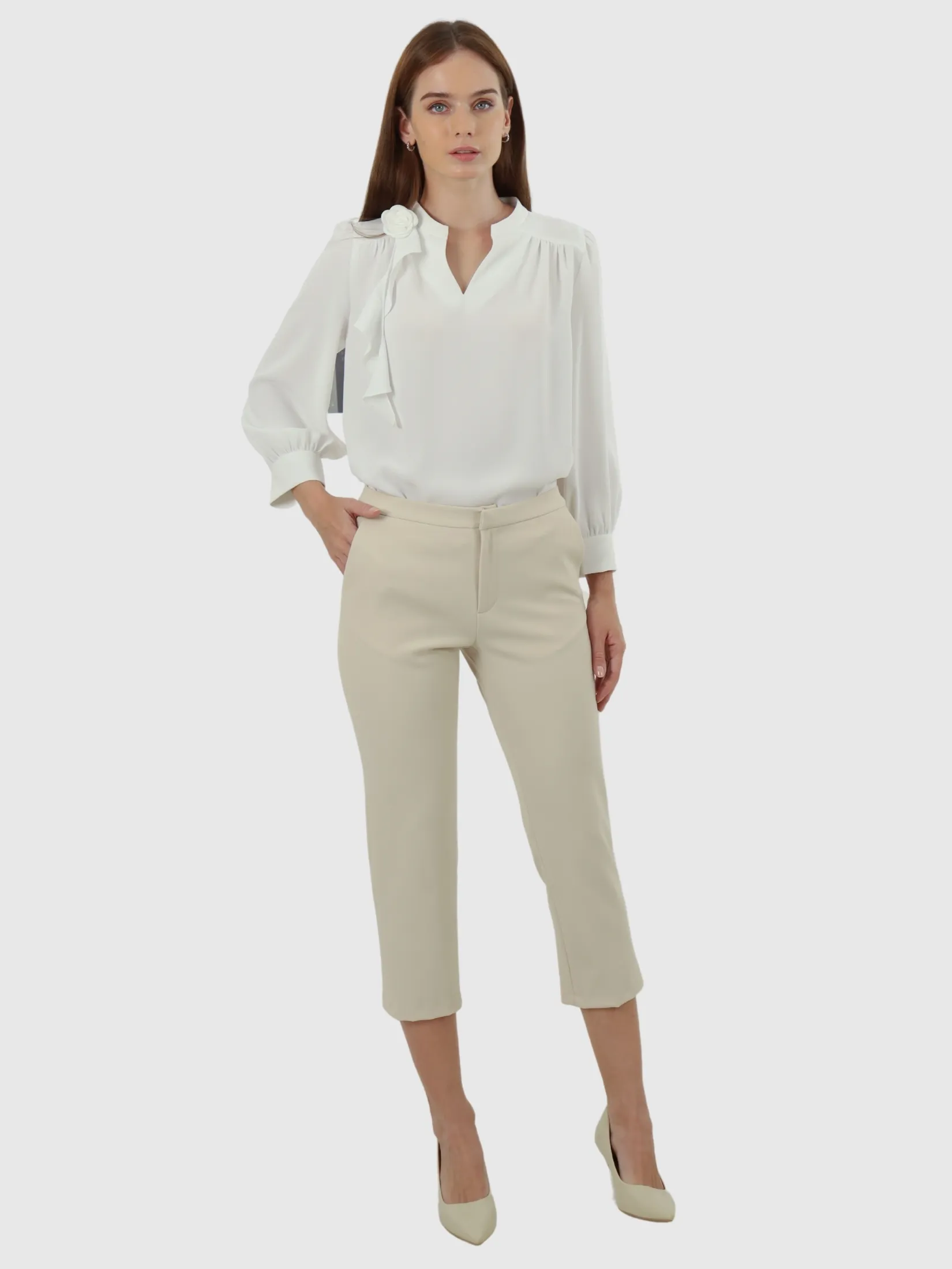 VERONIQA Women Pants Trousers Suiting Spendex Cream VERONIQA Women Pants Trousers Suiting Spendex Cream