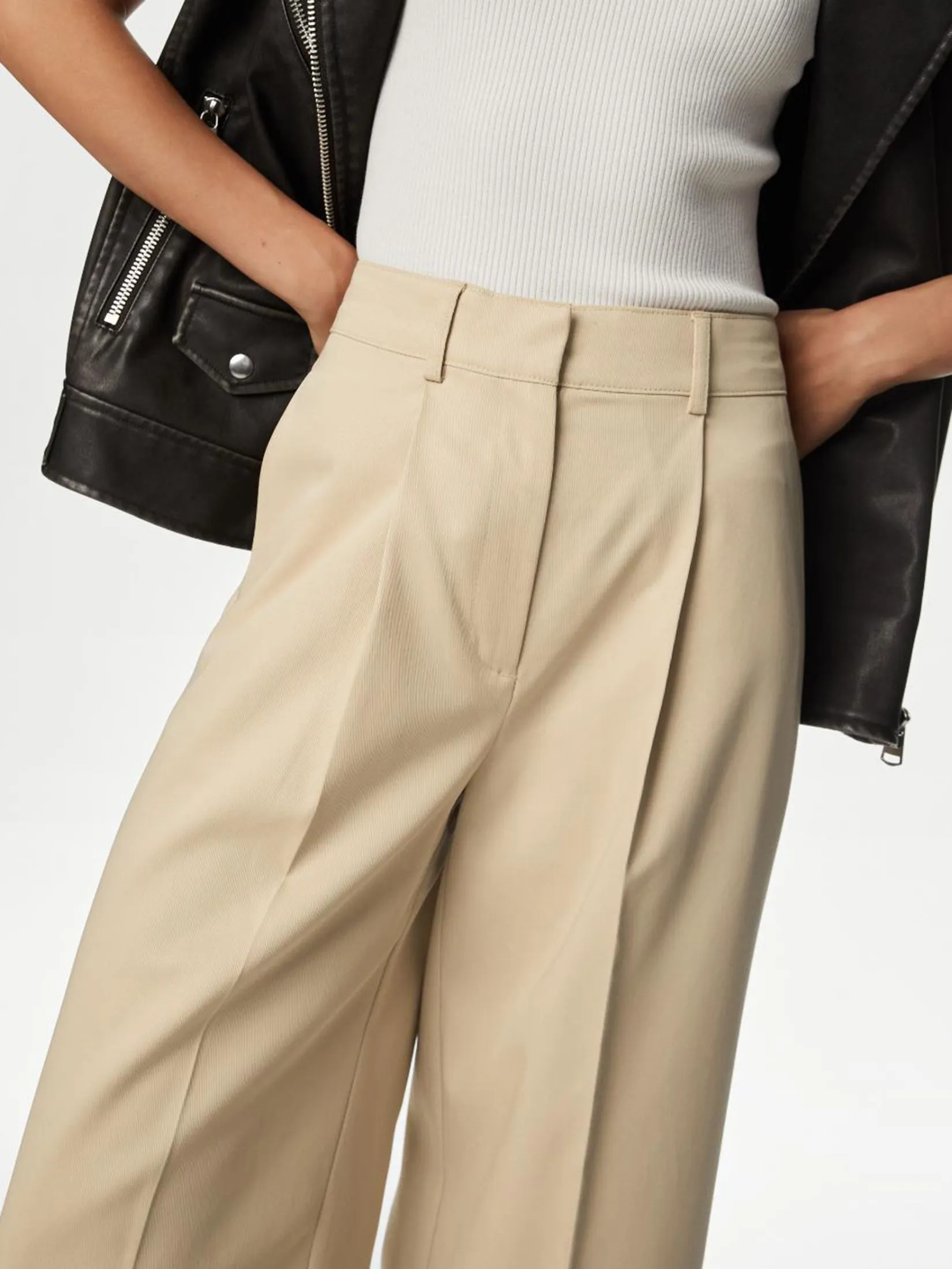 MARKS & SPENCER Women Trousers Wide Leg Lyocell Rich Pleat Front Hessian MARKS & SPENCER Women Trousers Wide Leg Lyocell Rich Pleat Front Hessian