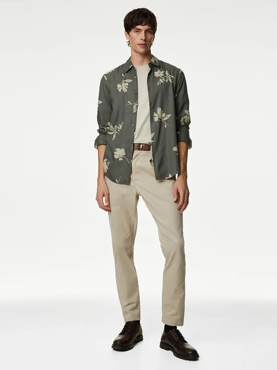 MARKS & SPENCER Men Shirt Printed Floral Pattern Green Mix Size S MARKS & SPENCER Men Shirt Printed Floral Pattern Green Mix Size S