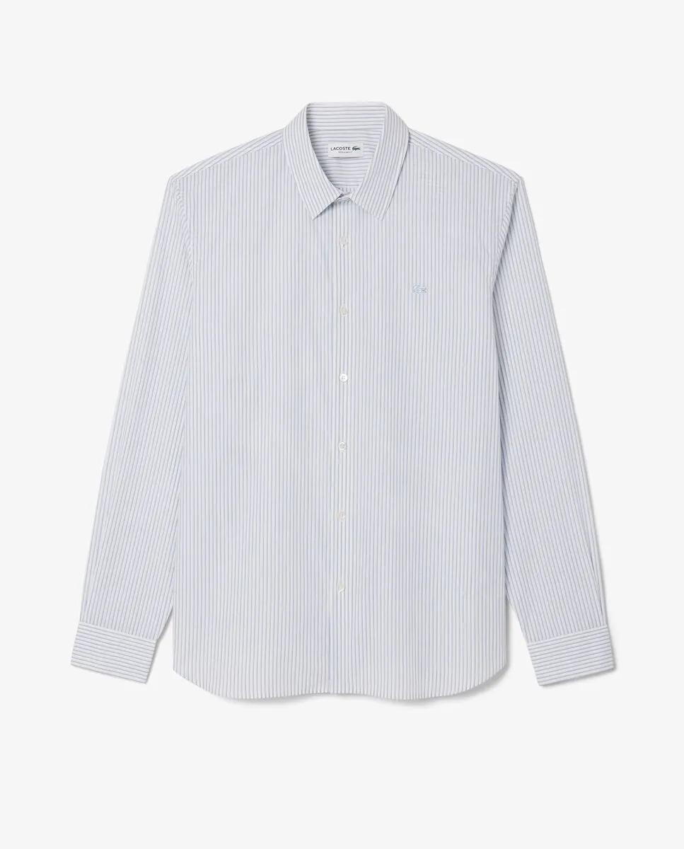LACOSTE Regular Fit Striped Poplin Shirt White LACOSTE Regular Fit Striped Poplin Shirt White