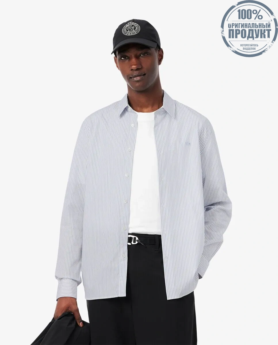 LACOSTE Regular Fit Striped Poplin Shirt White LACOSTE Regular Fit Striped Poplin Shirt White