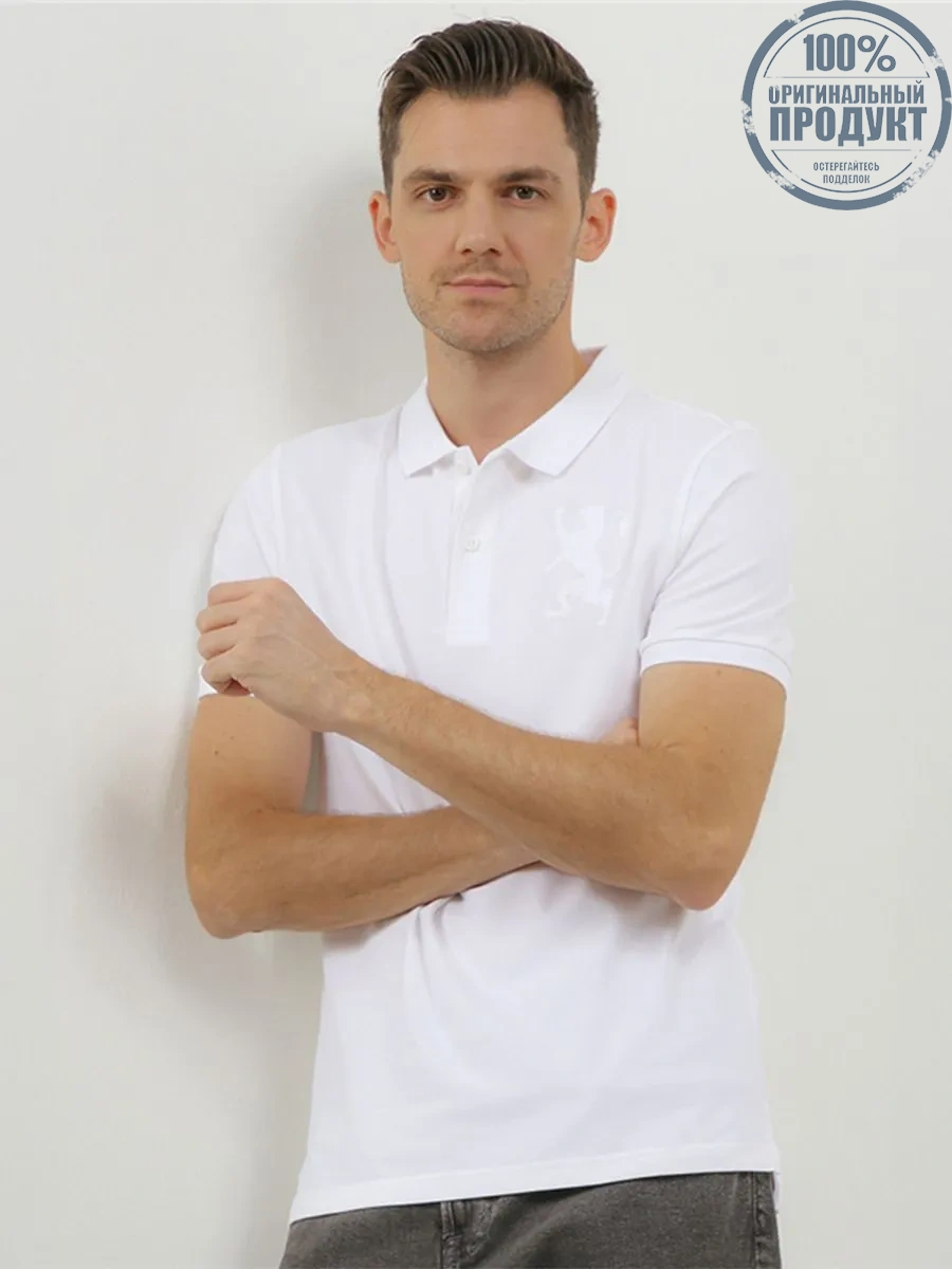 GIORDANO Men's Lycra Pique Embroidery Polo (3D Lion)  White GIORDANO Men's Lycra Pique Embroidery Polo (3D Lion)  White