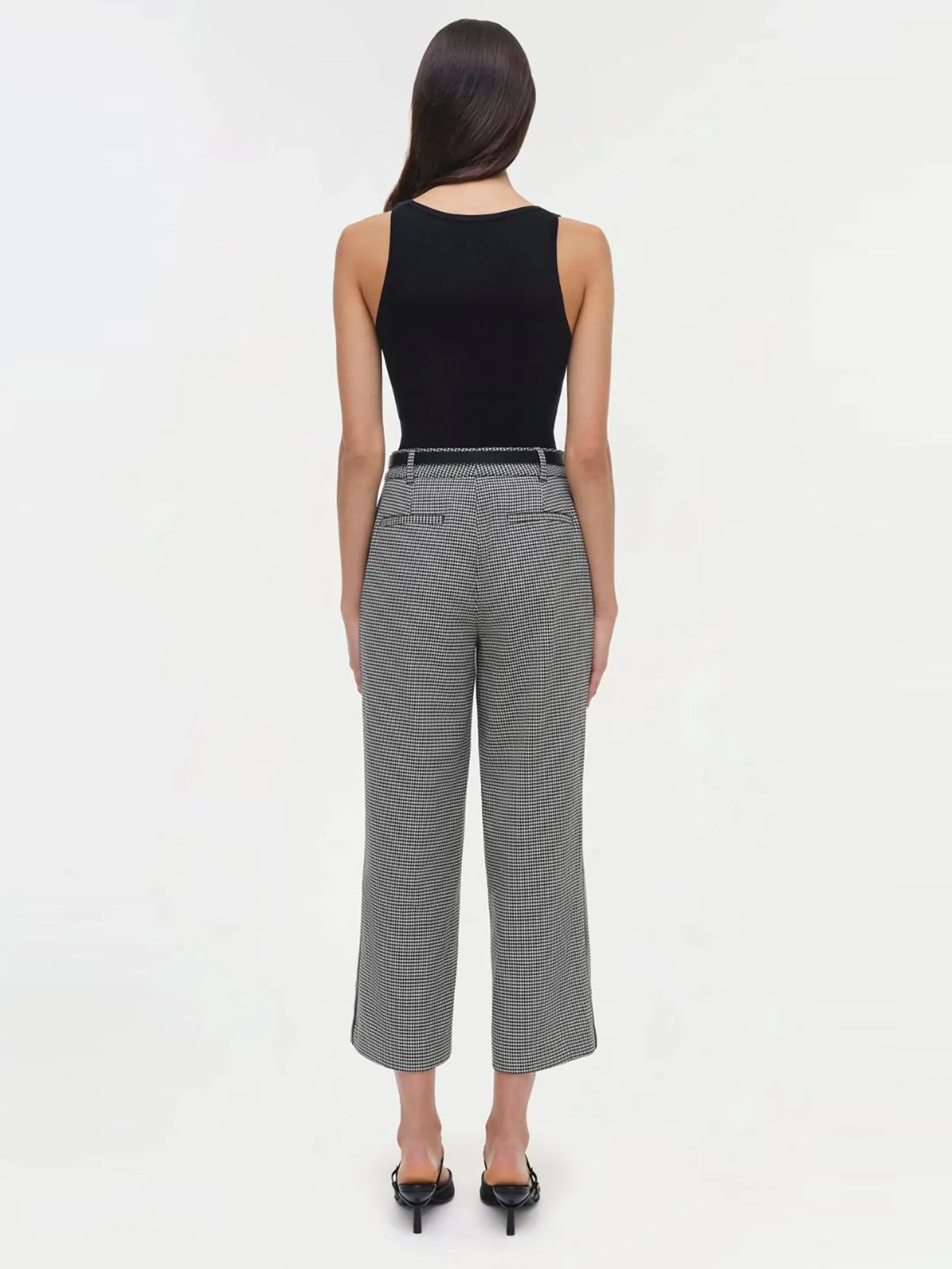 SIMKHAI Women Cropped Pants Button Hem Miki Black White Check SIMKHAI Women Cropped Pants Button Hem Miki Black White Check