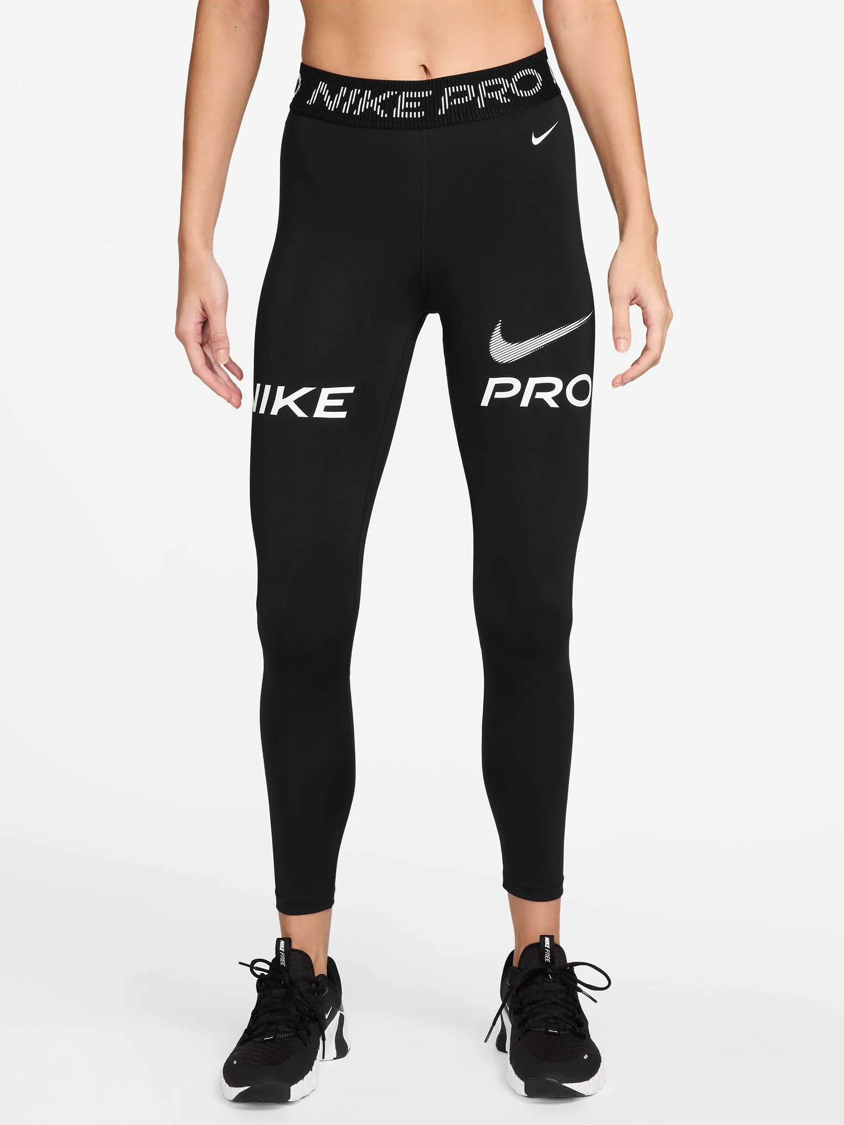 NIKE Women 7/8 Leggings Pro Mesh Panel Graphic HV2307-010 Black/White NIKE Women 7/8 Leggings Pro Mesh Panel Graphic HV2307-010 Black/White