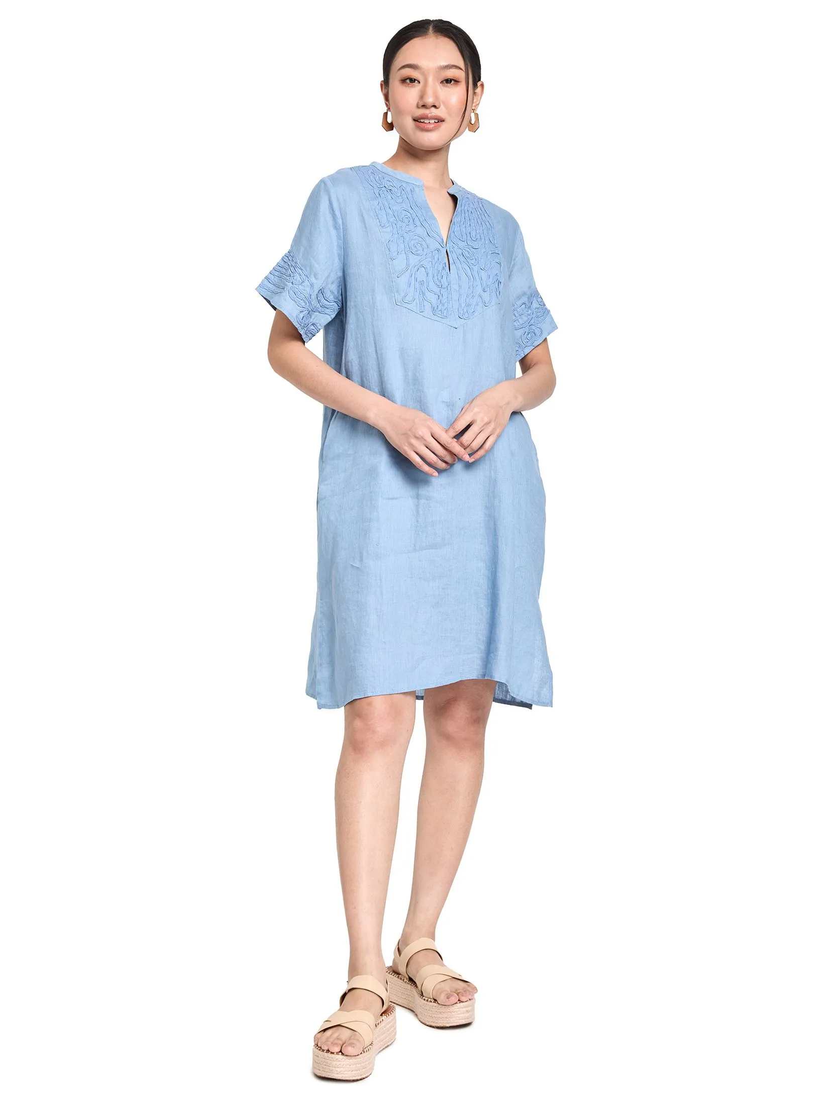 ESTIMATE Women Midi Dress Short Sleeves Embroidered ESTIMATE Women Midi Dress Short Sleeves Embroidered