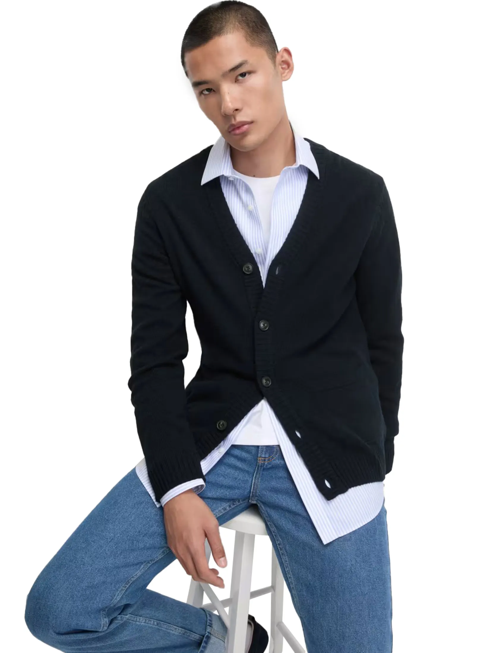 MARKS & SPENCER Men Cardigan Extra Fine Lambswool Rich V-Neck Cardigan Dark Navy MARKS & SPENCER Men Cardigan Extra Fine Lambswool Rich V-Neck Cardigan Dark Navy