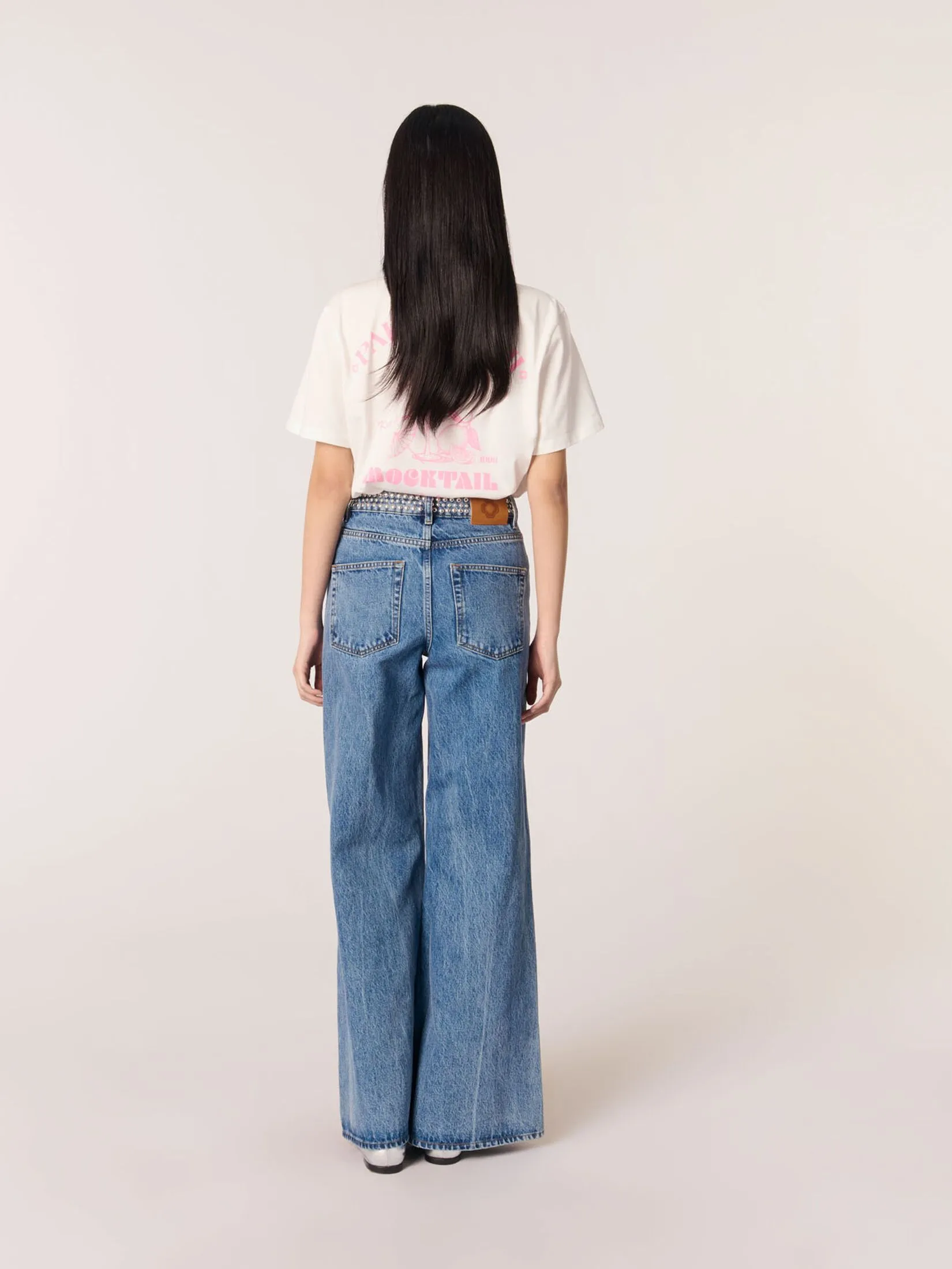 MAJE Women Flares Jeans With Studded Waistband MAJE Women Flares Jeans With Studded Waistband