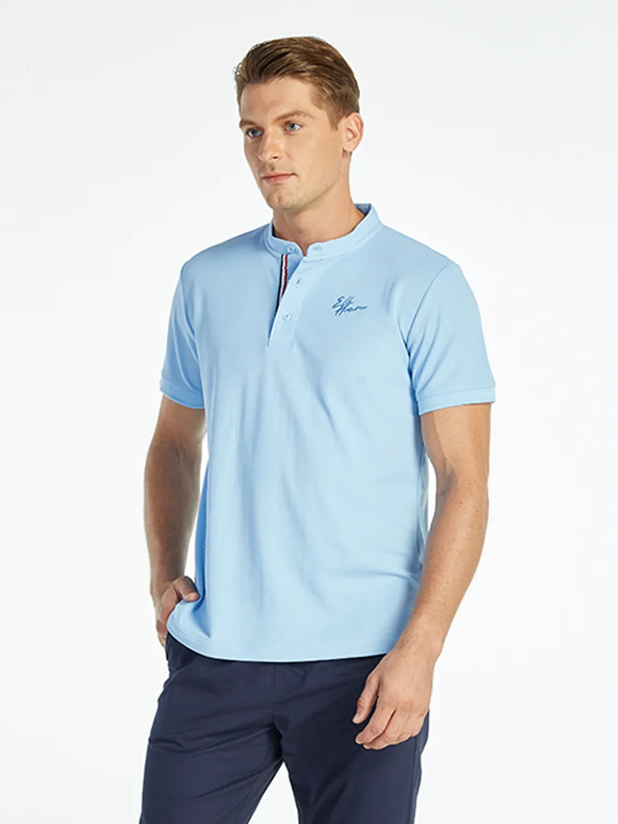 ELLE HOMME MEN BAND COLLAR POLO SHIRT W8K904BU - BLUE ELLE HOMME MEN BAND COLLAR POLO SHIRT W8K904BU - BLUE