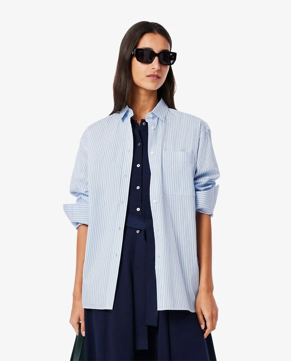 LACOSTE Oversized Cotton Poplin Shirt Blue LACOSTE Oversized Cotton Poplin Shirt Blue