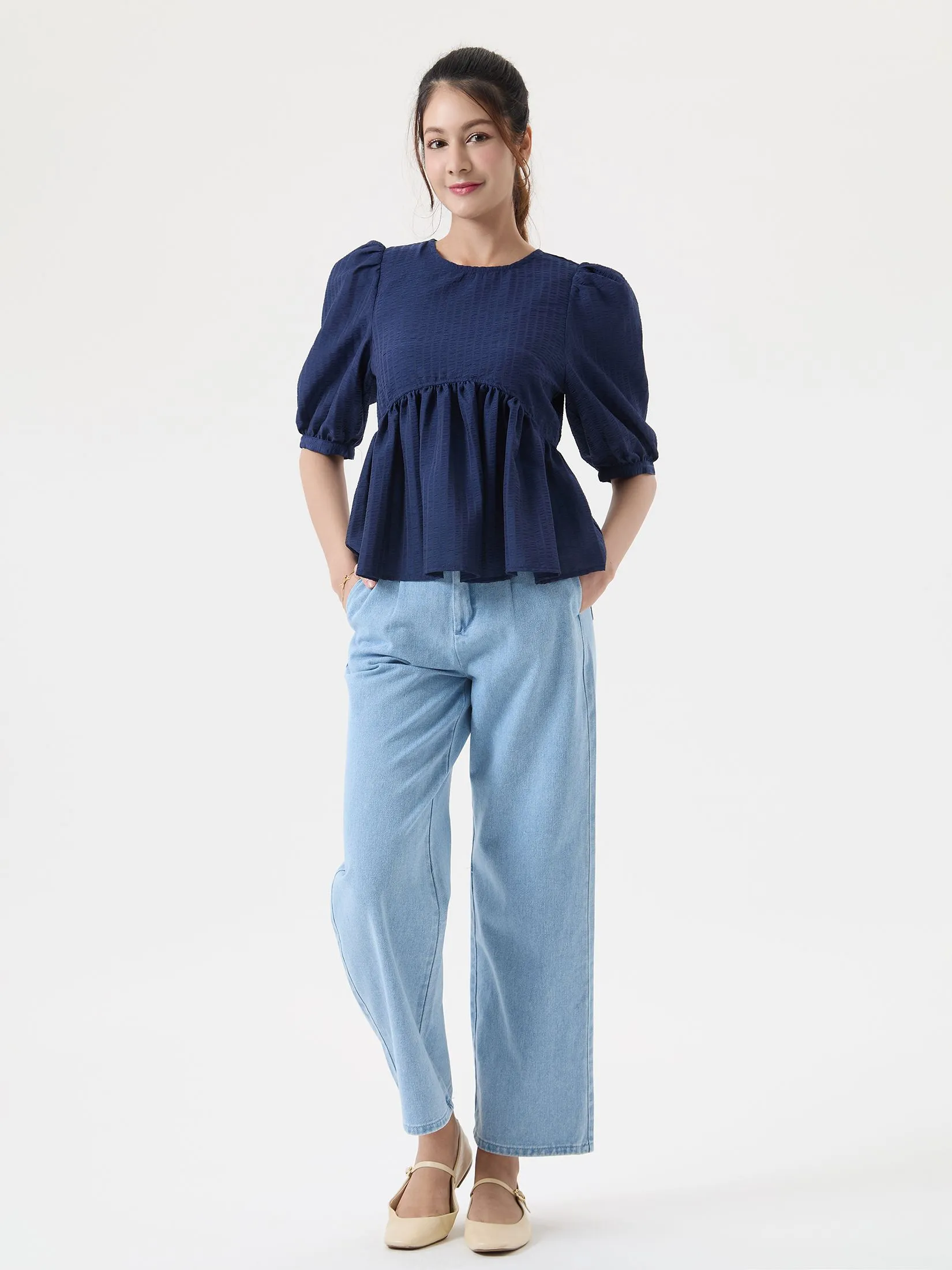 EP Peplum Blouse Woman Navy Blue EP Peplum Blouse Woman Navy Blue