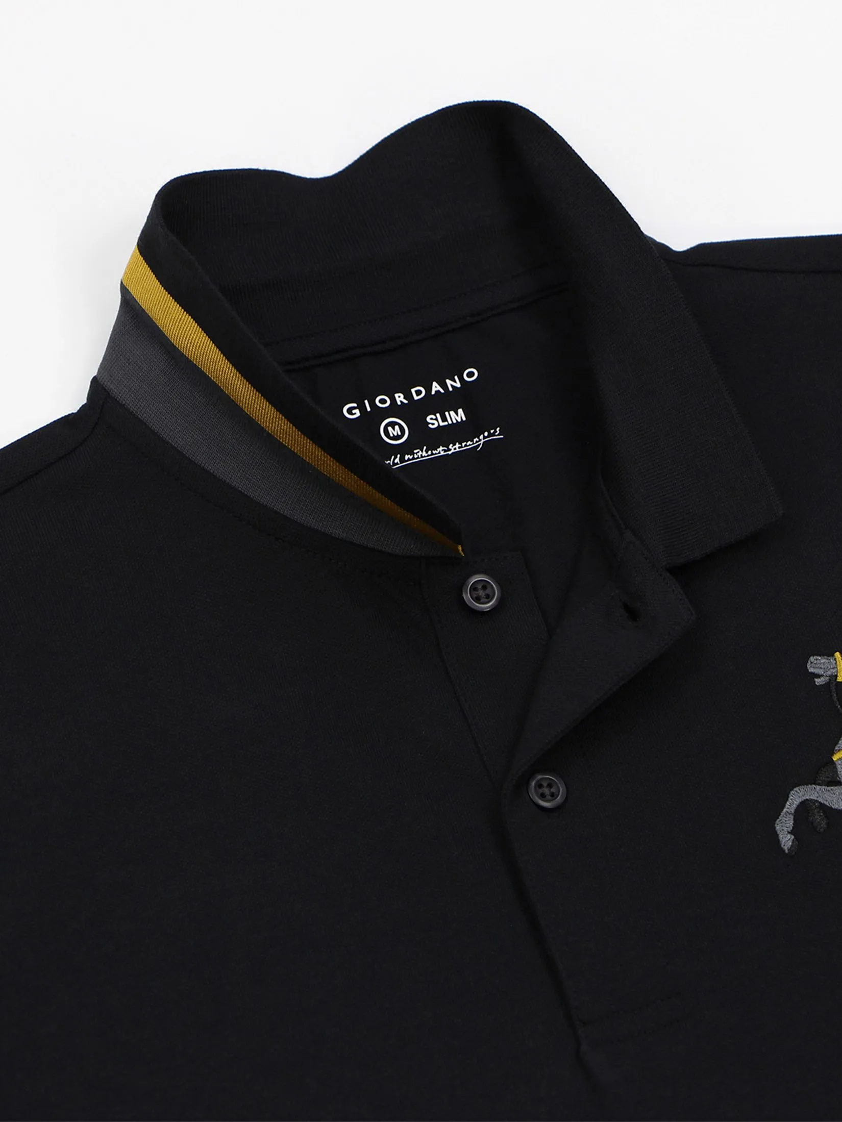 GIORDANO Men's Pique Slim Fit Embroidery Napoleon Polo Signature Black GIORDANO Men's Pique Slim Fit Embroidery Napoleon Polo Signature Black