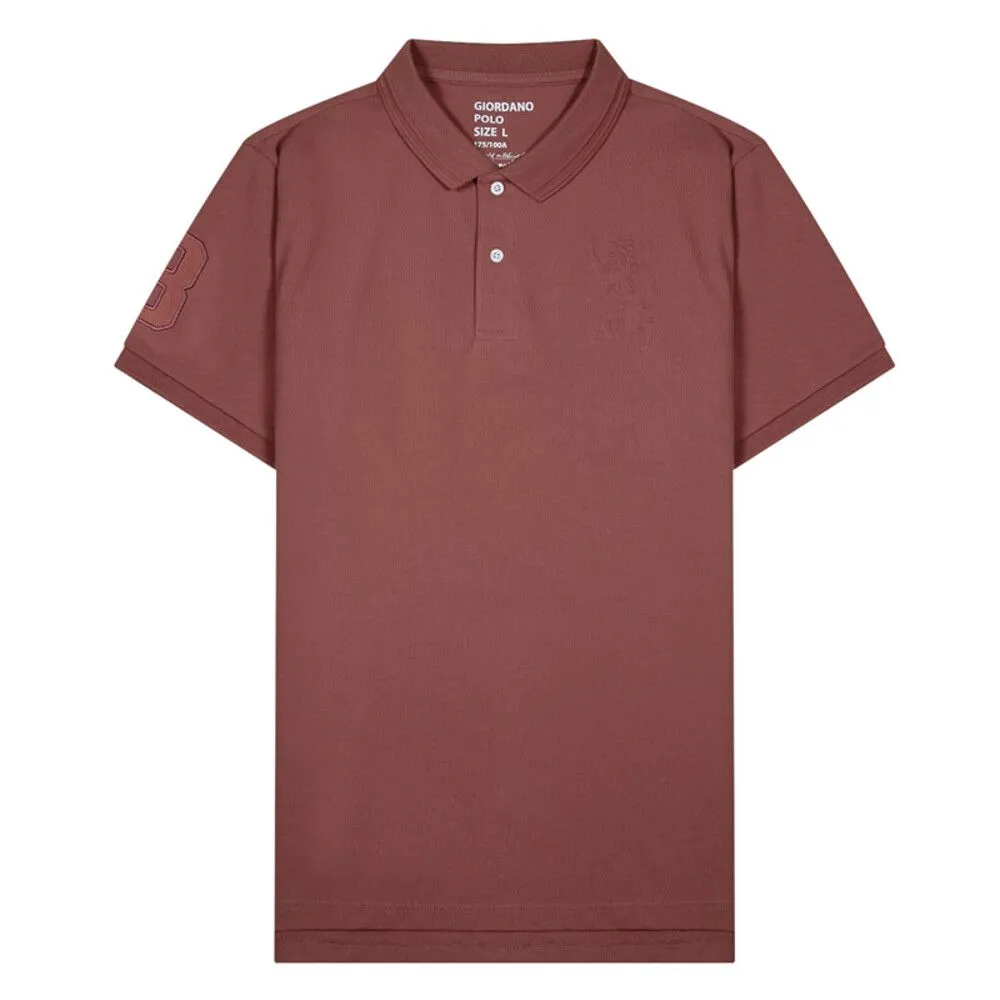 GIORDANO Brown Men's 3D Lion Cotton Lycra Pique Polo GIORDANO Brown Men's 3D Lion Cotton Lycra Pique Polo