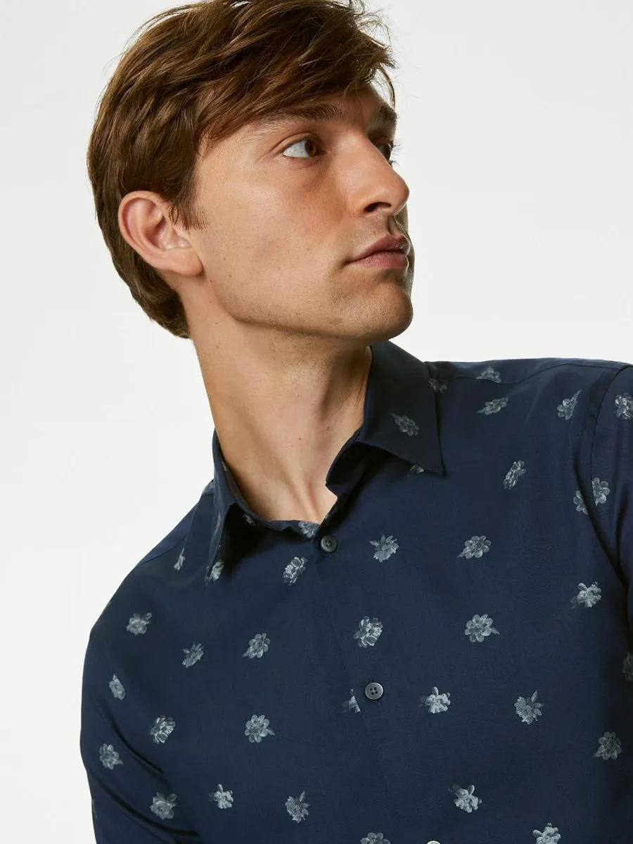 MARKS & SPENCER Men Shirt Long Sleeves Cotton Rich Geometric Print MARKS & SPENCER Men Shirt Long Sleeves Cotton Rich Geometric Print