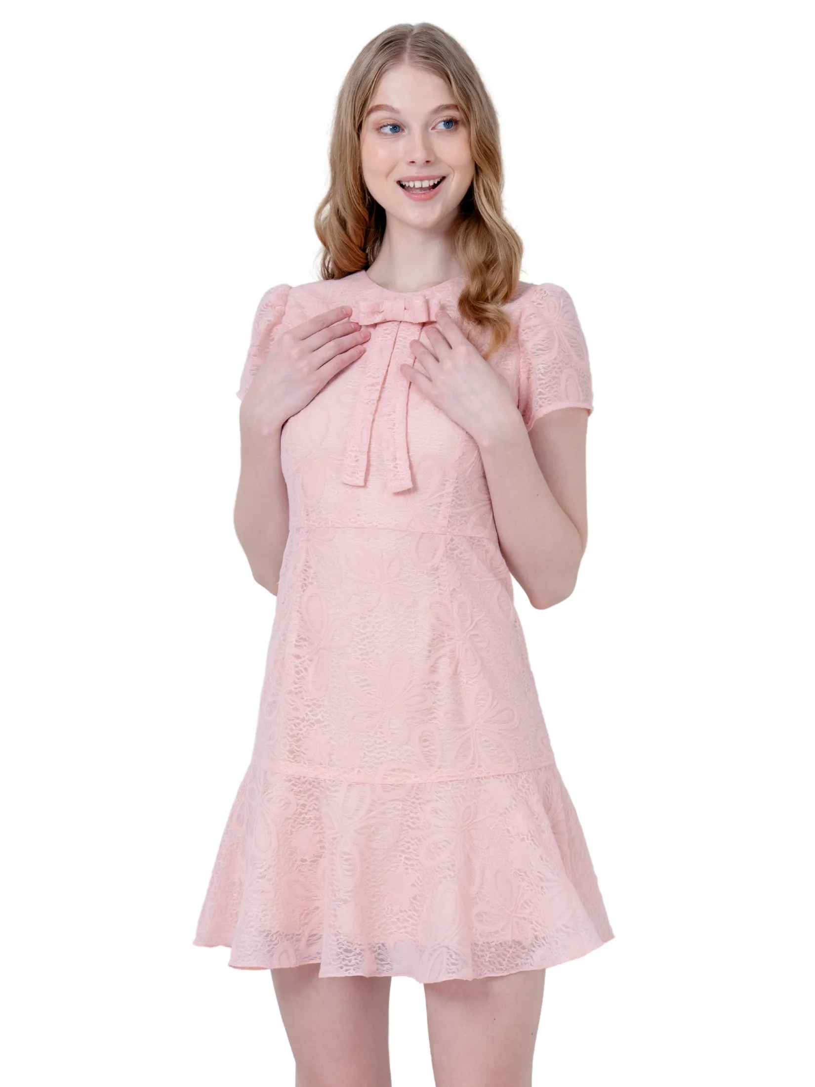 AMILA Women Dress Short Sleeves Rachel Lace Rose Red AMILA Women Dress Short Sleeves Rachel Lace Rose Red