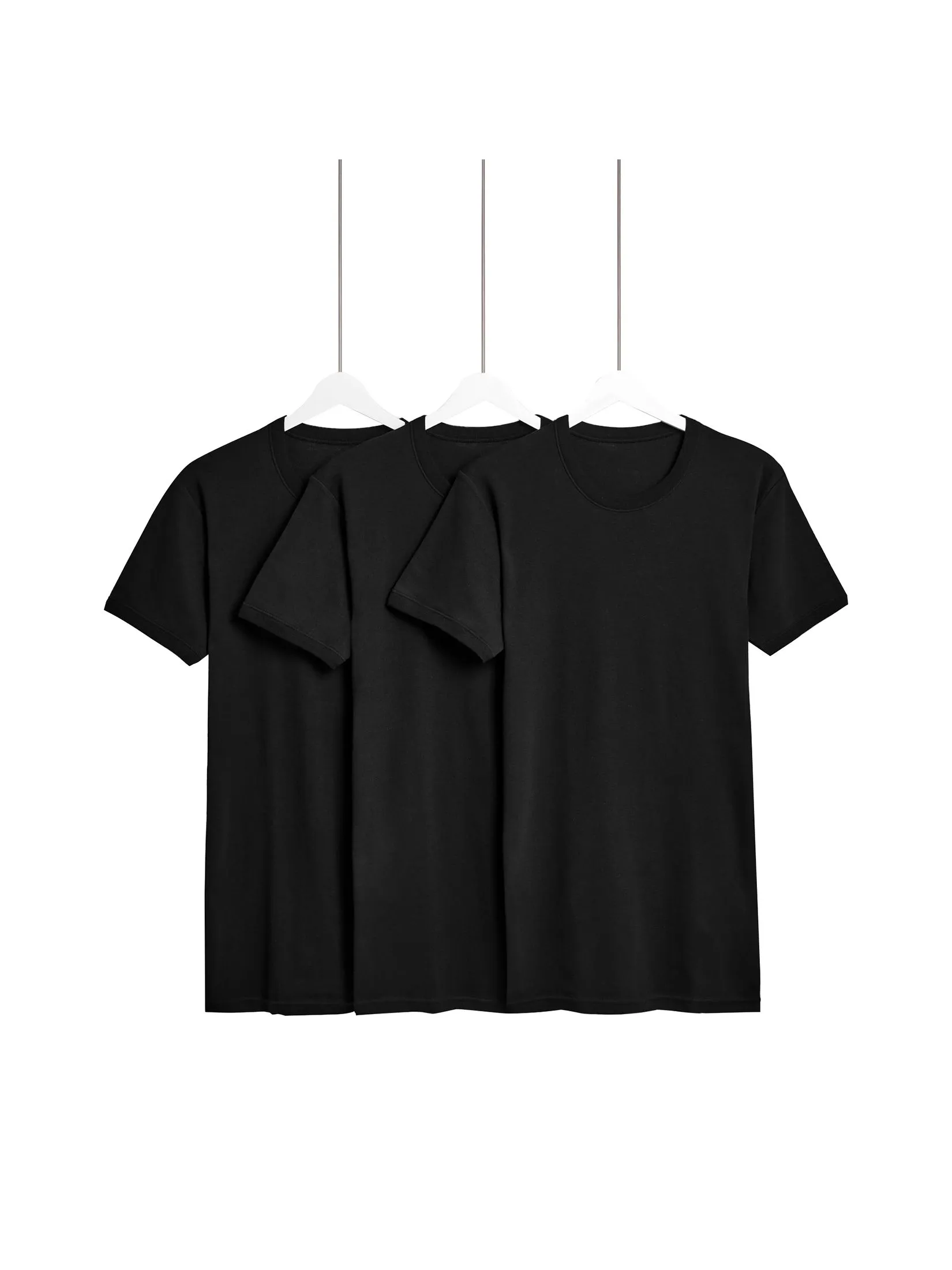 MARKS & SPENCER Men T-Shirt Vests 3pk Pure Cotton Y0 Black MARKS & SPENCER Men T-Shirt Vests 3pk Pure Cotton Y0 Black