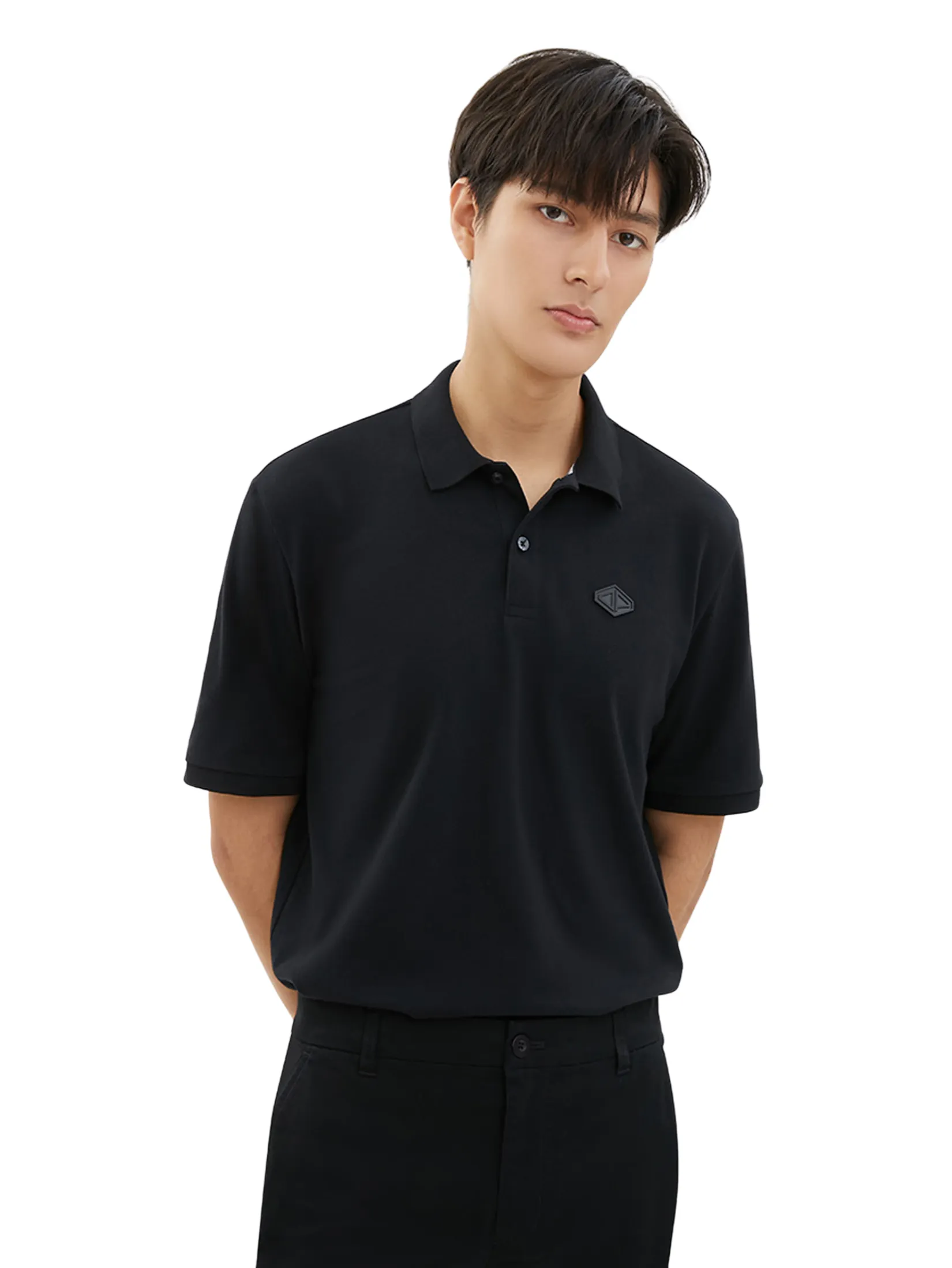 DAPPER DAPPER DP Patch Polo Shirt Black DAPPER DAPPER DP Patch Polo Shirt Black