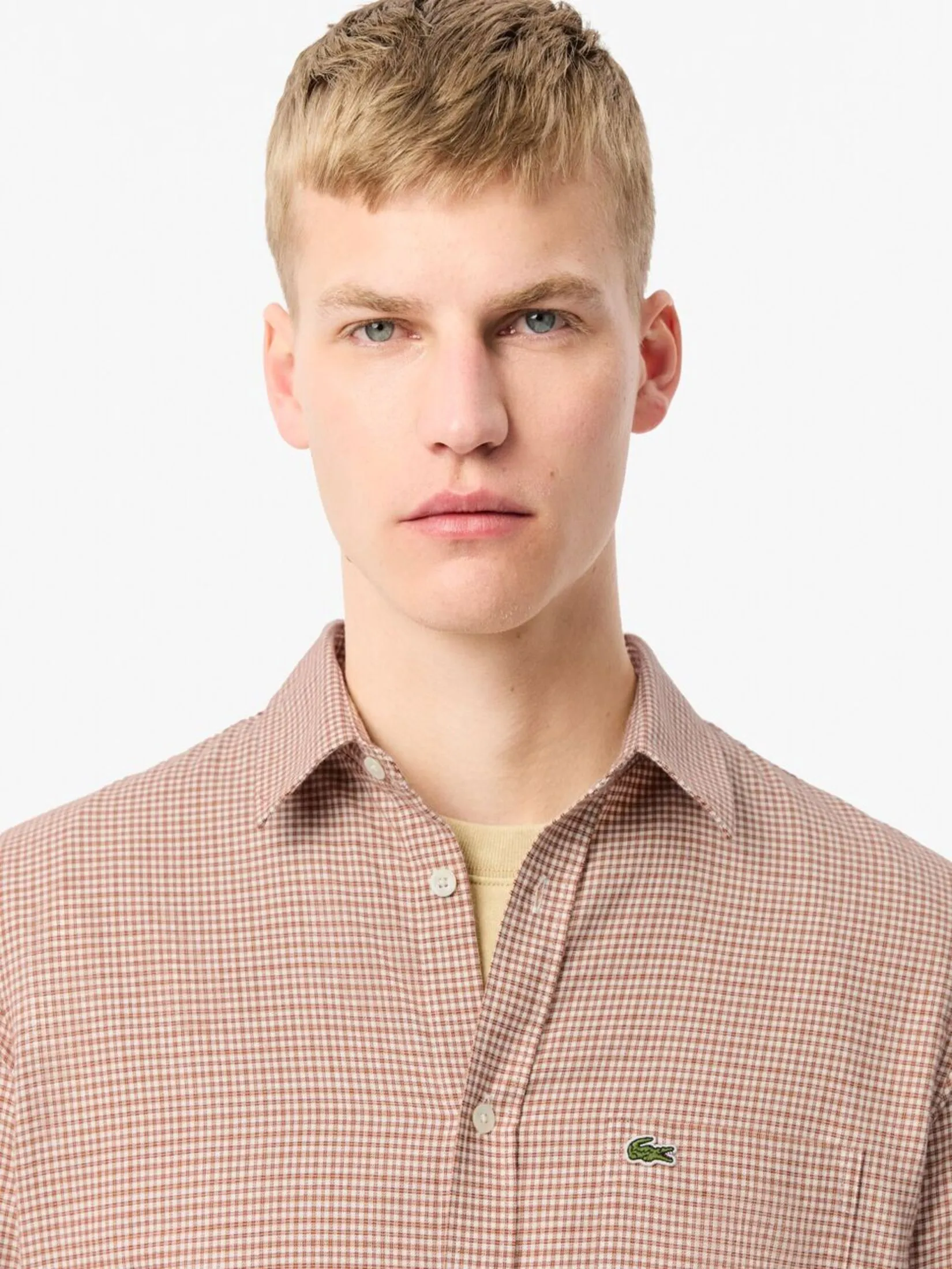 LACOSTE Regular Fit Pocket Front Checked Shirt Beige LACOSTE Regular Fit Pocket Front Checked Shirt Beige