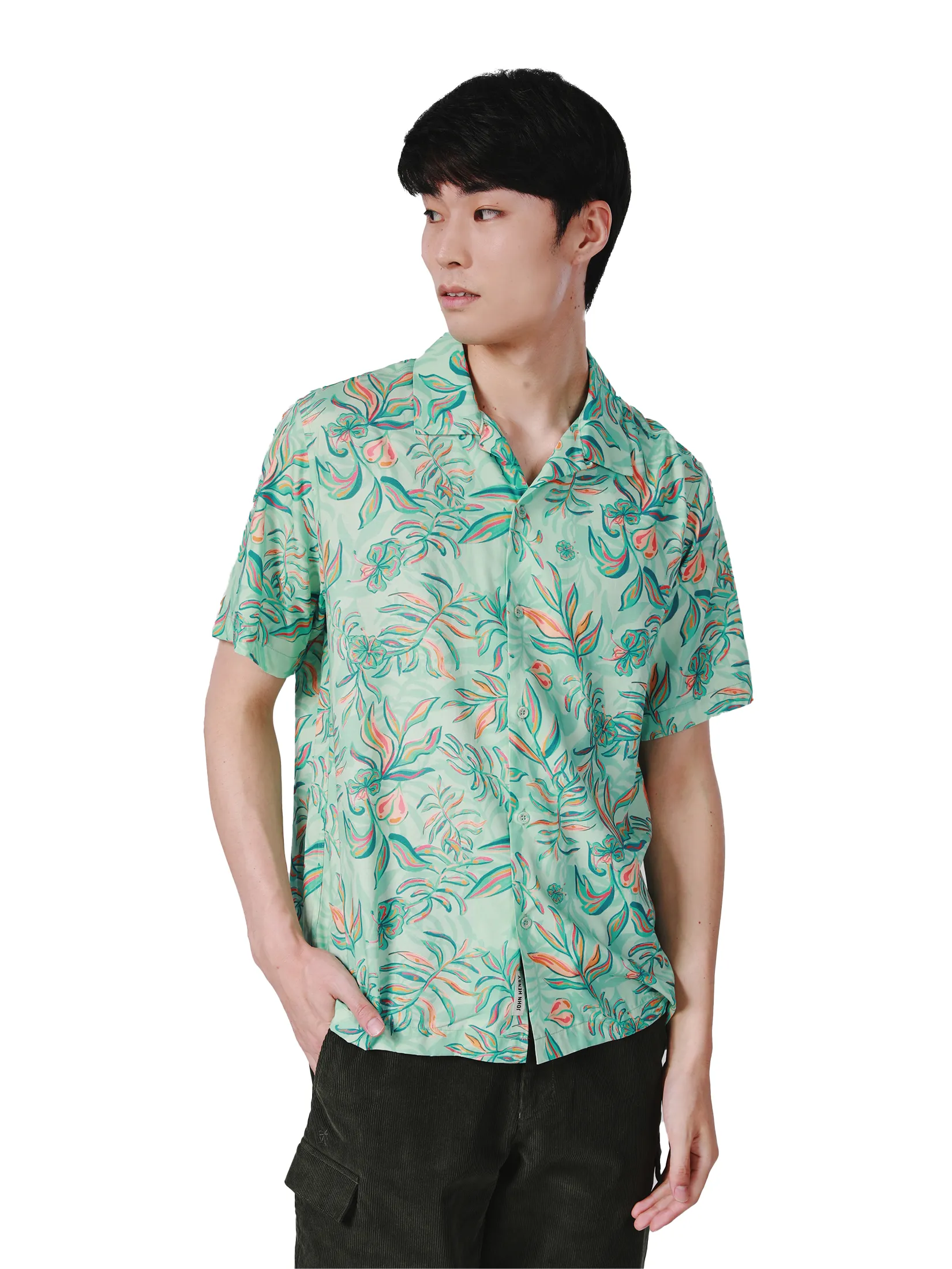 JOHN HENRY Men s Short Sleeves Hawaii Shirts (Relaxed Fit) SONGKRAN FESTIVAL Mint JOHN HENRY Men s Short Sleeves Hawaii Shirts (Relaxed Fit) SONGKRAN FESTIVAL Mint