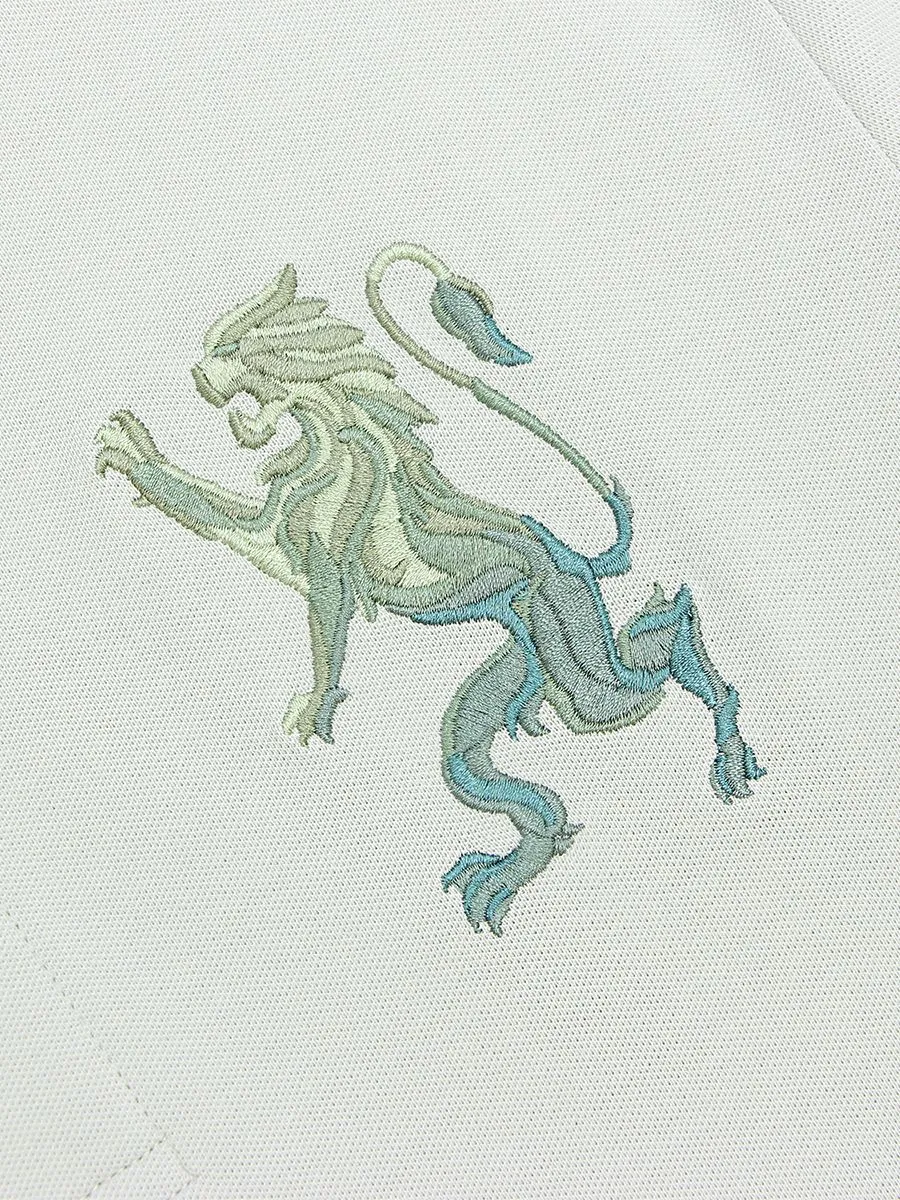GIORDANO Men's Lycra Pique Embroidery Polo (3D Lion) Pale Pine Green GIORDANO Men's Lycra Pique Embroidery Polo (3D Lion) Pale Pine Green