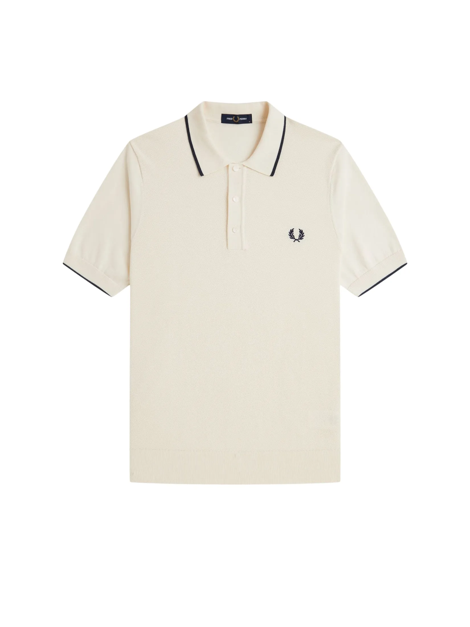 Fred Perry Men PIQUE STITCH KNITTED SHIRT Cream Fred Perry Men PIQUE STITCH KNITTED SHIRT Cream