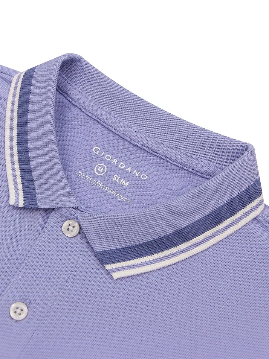 GIORDANO Men's Signature Pique Embroidery Solid Polo Thistle Down Purple GIORDANO Men's Signature Pique Embroidery Solid Polo Thistle Down Purple