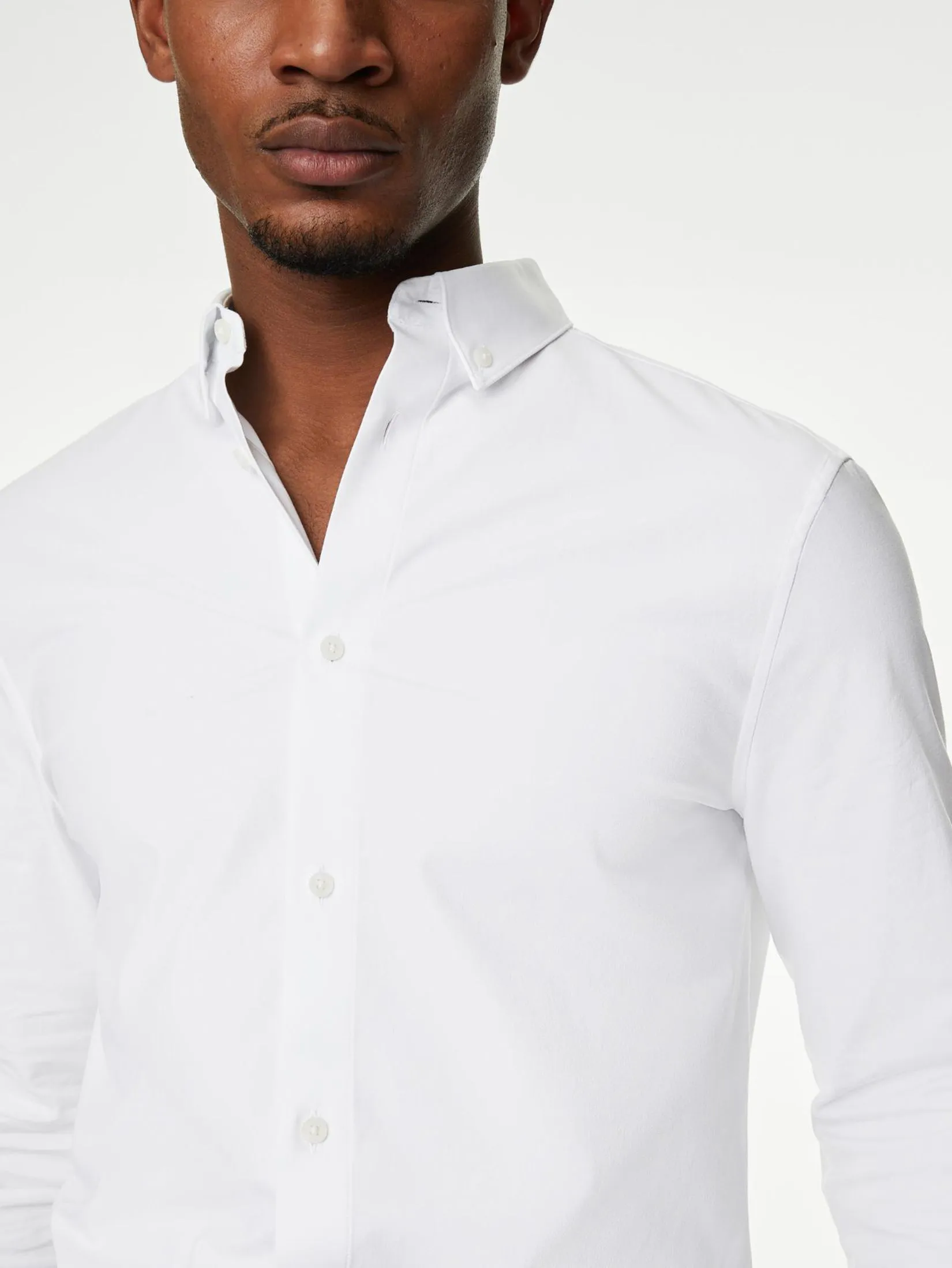 MARKS & SPENCER Men Shirt Slim Fit Cotton Stretch 360 Flex White MARKS & SPENCER Men Shirt Slim Fit Cotton Stretch 360 Flex White