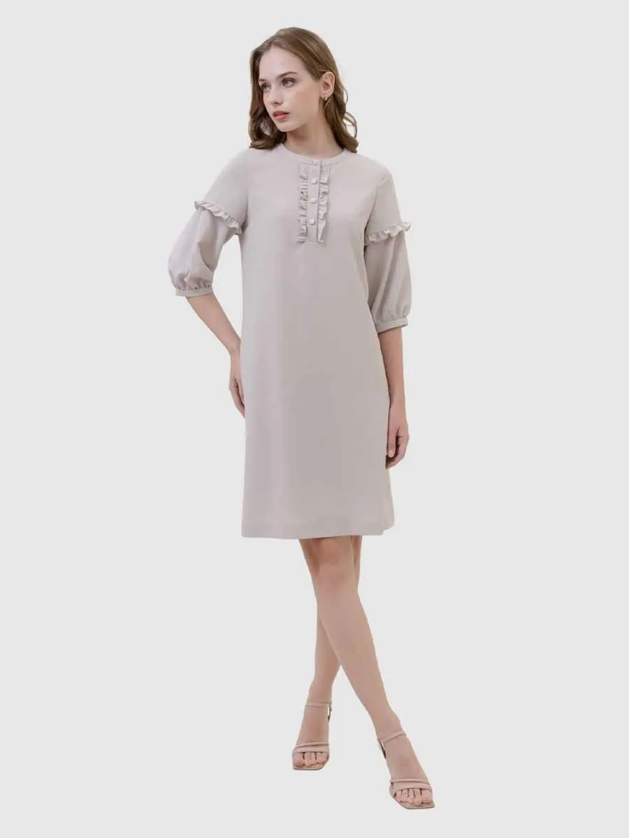 VERONIQA Women Dress Chiffon Dobby Beige VERONIQA Women Dress Chiffon Dobby Beige