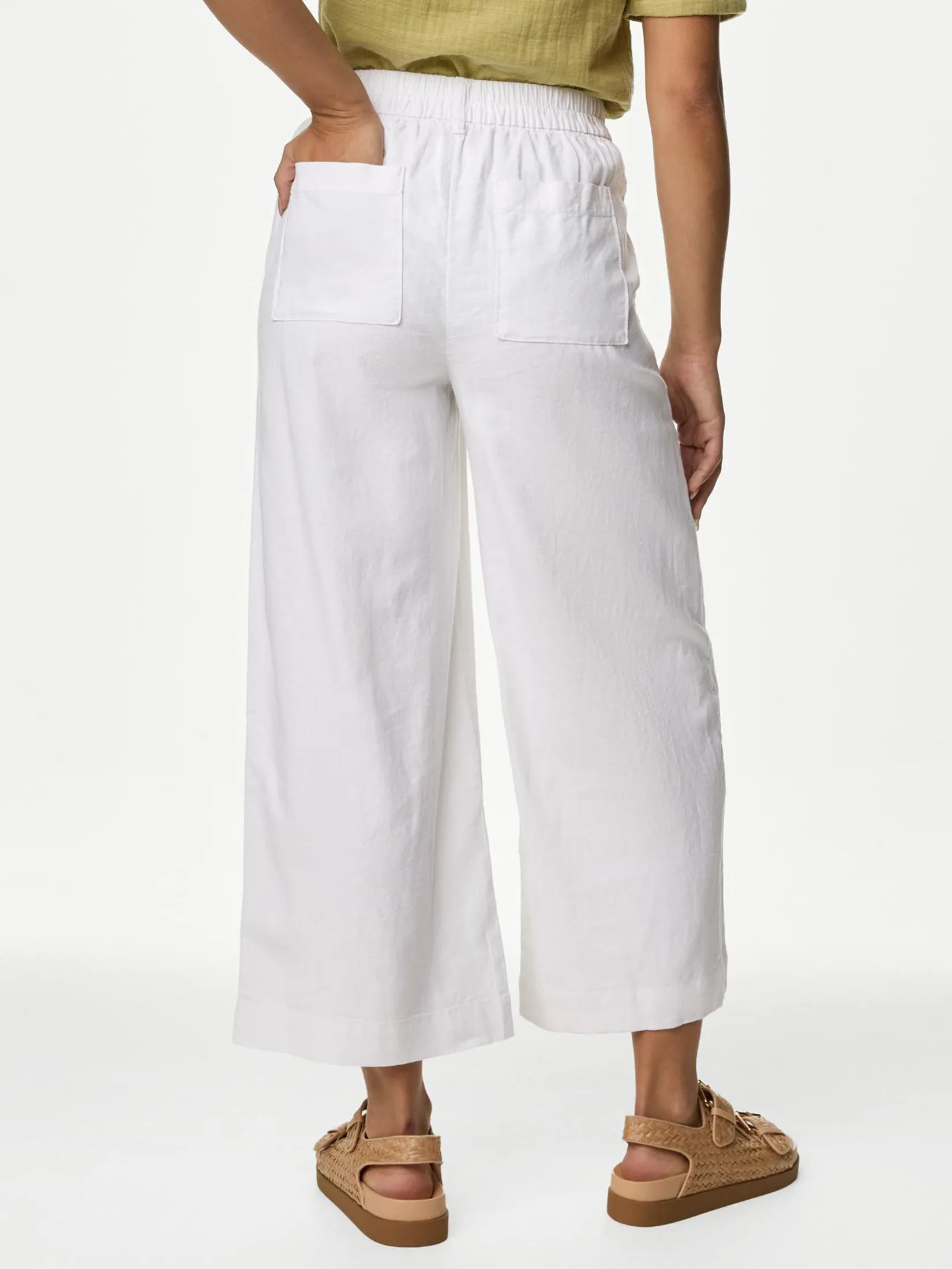 MARKS & SPENCER Women Cropped Trousers Wide Leg Linen Rich MARKS & SPENCER Women Cropped Trousers Wide Leg Linen Rich