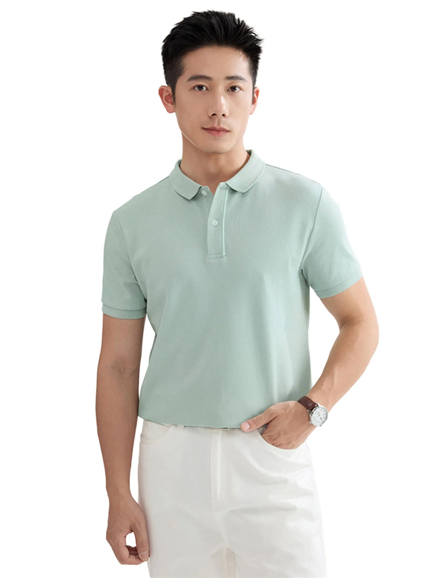 GIORDANO Men's Slim Pique Cool Polo Aqua Gray green GIORDANO Men's Slim Pique Cool Polo Aqua Gray green