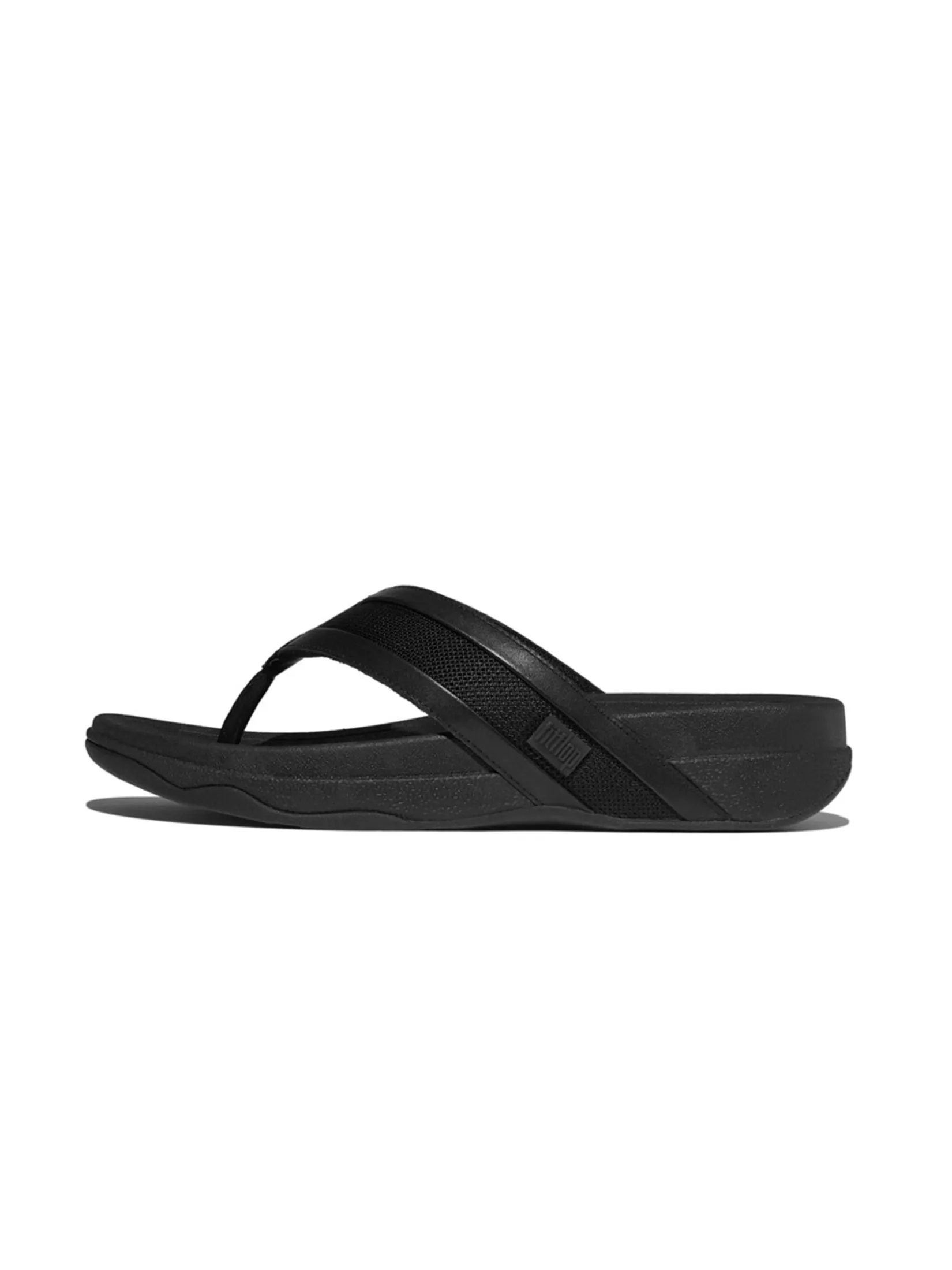 FitFlop™ MEN'S SURFER LEATHER/MESH TOE-POST BLACK FitFlop™ MEN'S SURFER LEATHER/MESH TOE-POST BLACK