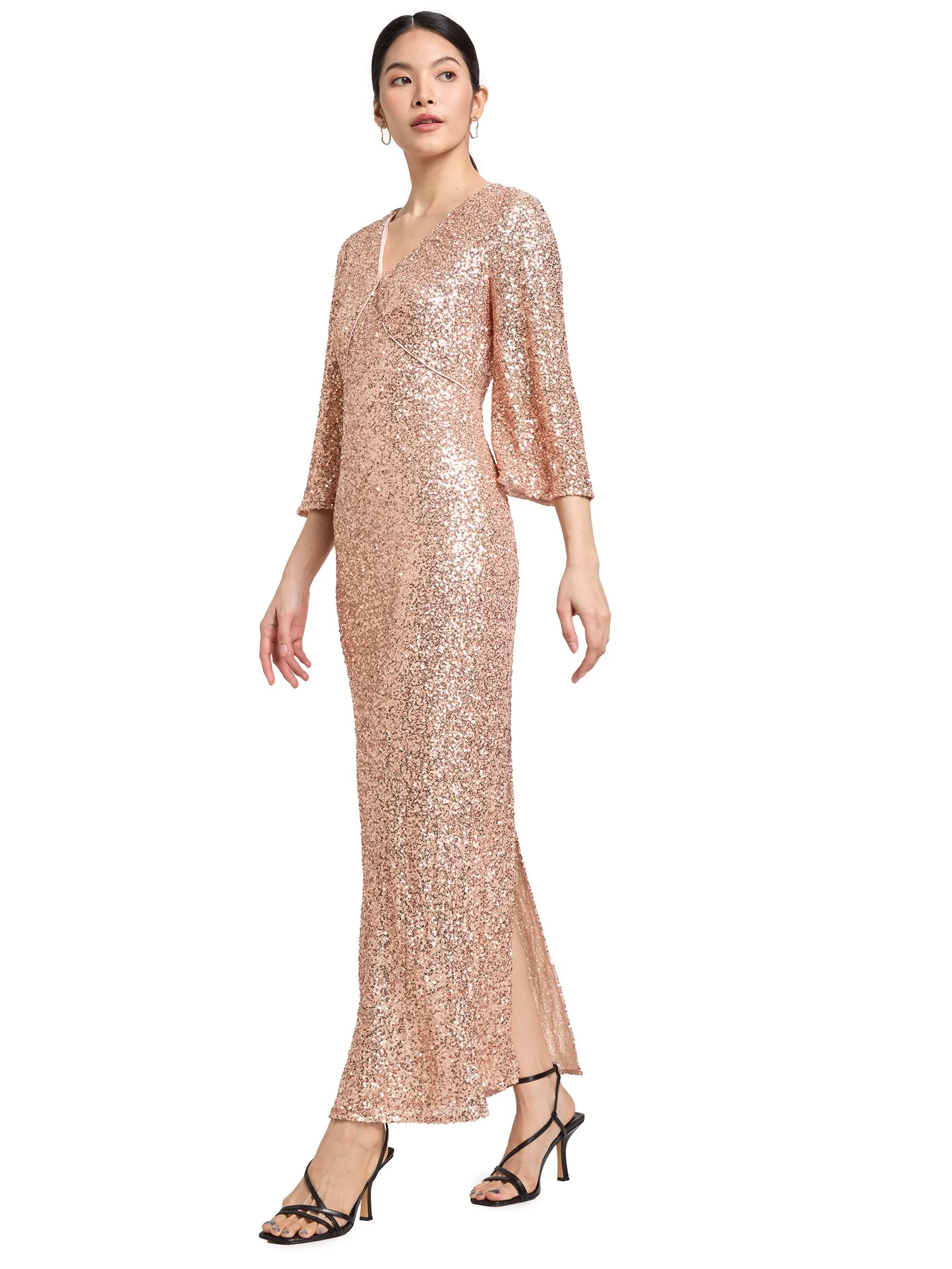 EXPRESSIONS EVENING Women Dress Mid-Length Sleeve Sequin Maxi EXPRESSIONS EVENING Women Dress Mid-Length Sleeve Sequin Maxi