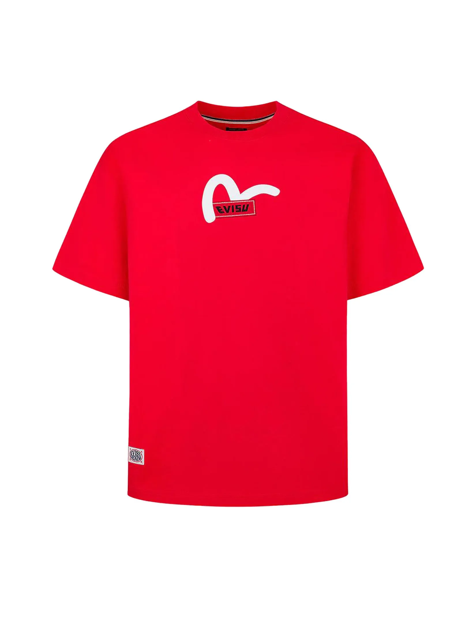 EVISU Men T-Shirt Seagull Print with Logo Embroidery Relax Fit Red EVISU Men T-Shirt Seagull Print with Logo Embroidery Relax Fit Red