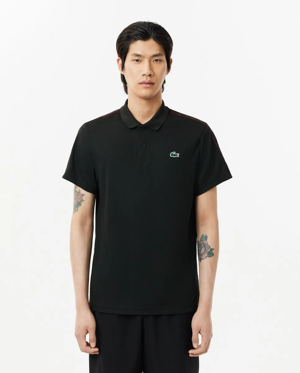 LACOSTE Regular Fit Ultra Dry Piqu  Tennis Polo Shirt Black LACOSTE Regular Fit Ultra Dry Piqu  Tennis Polo Shirt Black