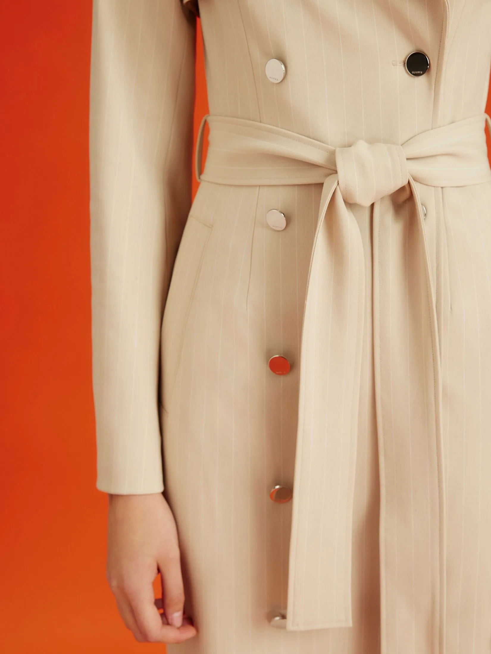ASAVA (AW24 )Milana Pinstriped Trench Women Dress Beige ASAVA (AW24 )Milana Pinstriped Trench Women Dress Beige