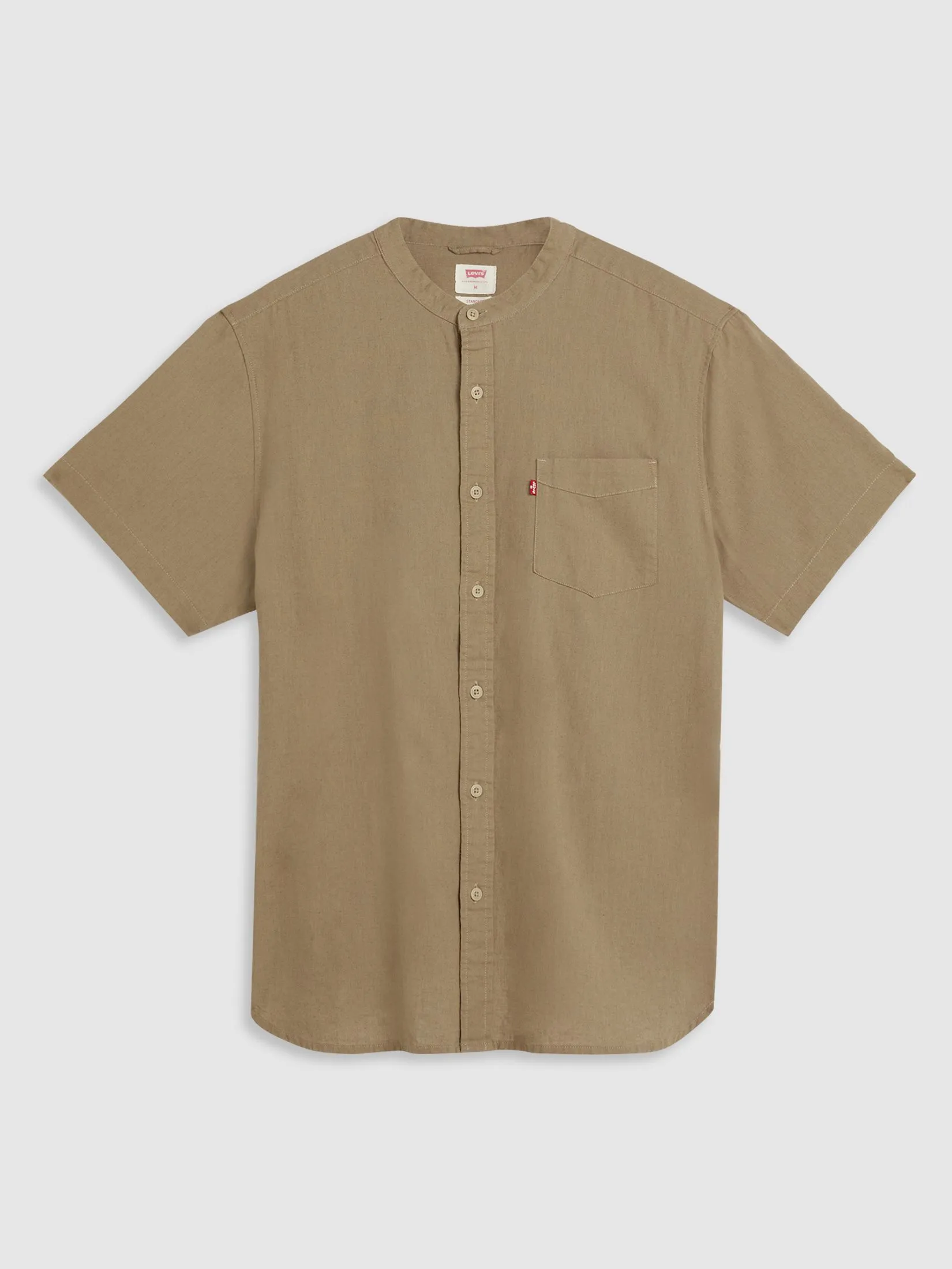 LEVI'S Men's Short-Sleeve Banded Collar Shirt Tan LEVI'S Men's Short-Sleeve Banded Collar Shirt Tan