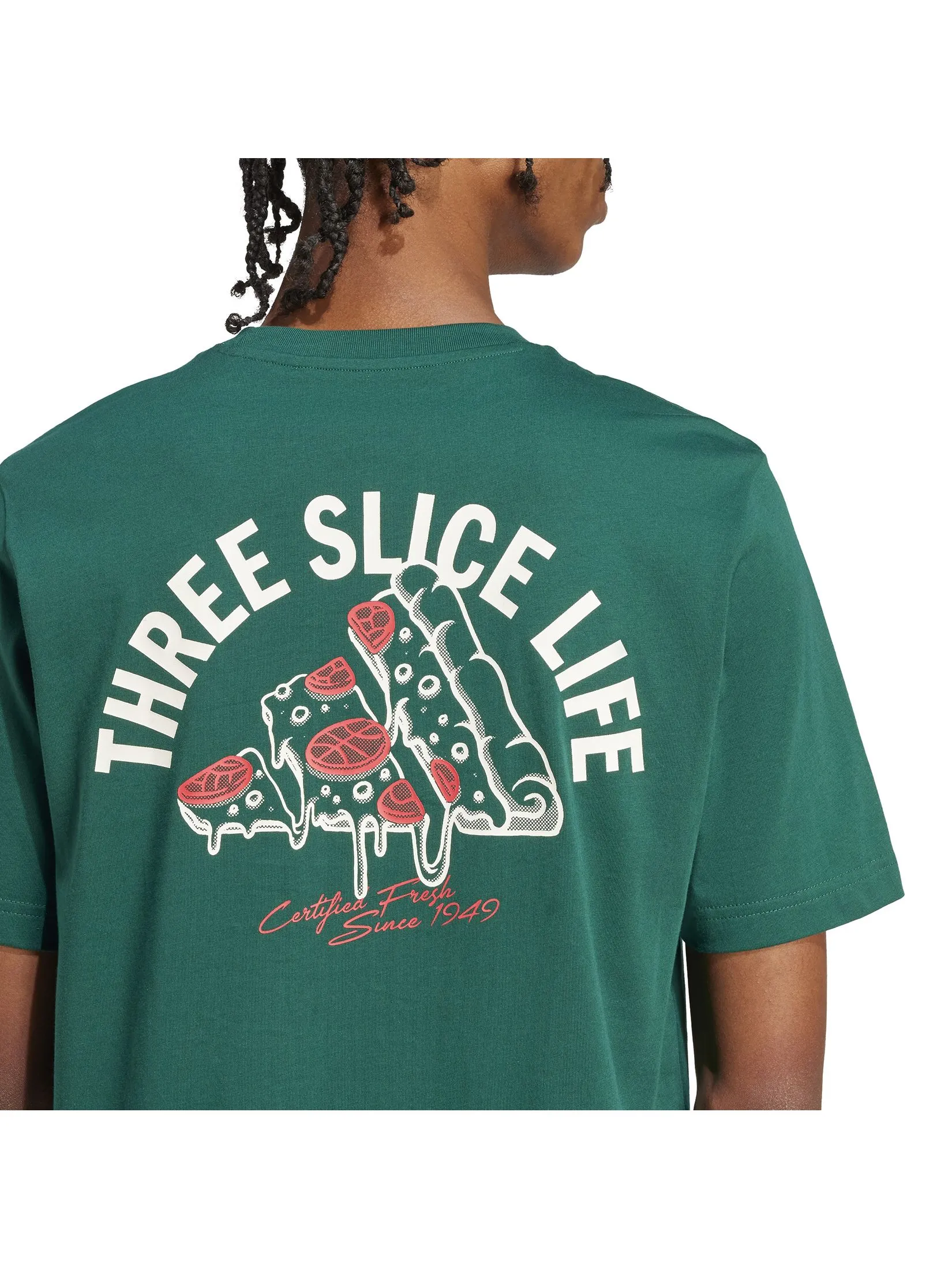 ADIDAS Men T-Shirt Lounge Pizza Graphic Collegiate Green ADIDAS Men T-Shirt Lounge Pizza Graphic Collegiate Green