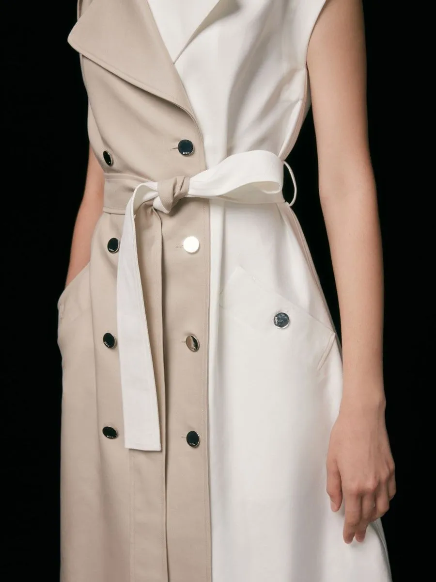 ASAVA (AW23) Bicolored Women Trench Dress White ASAVA (AW23) Bicolored Women Trench Dress White
