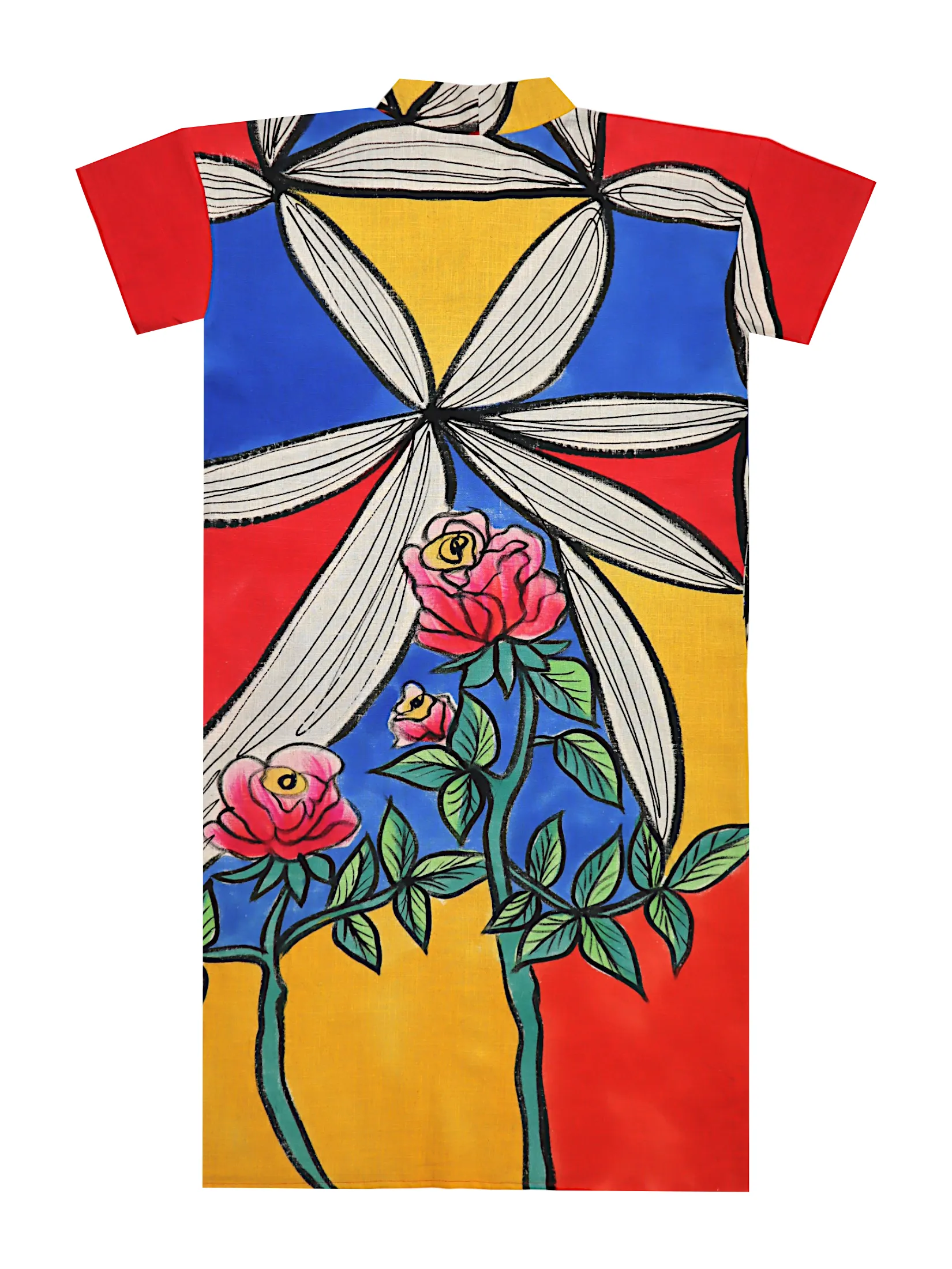 YODYOKO Long Tunic Dress - Multicolor :  Woman And Red Rose YODYOKO Long Tunic Dress - Multicolor :  Woman And Red Rose