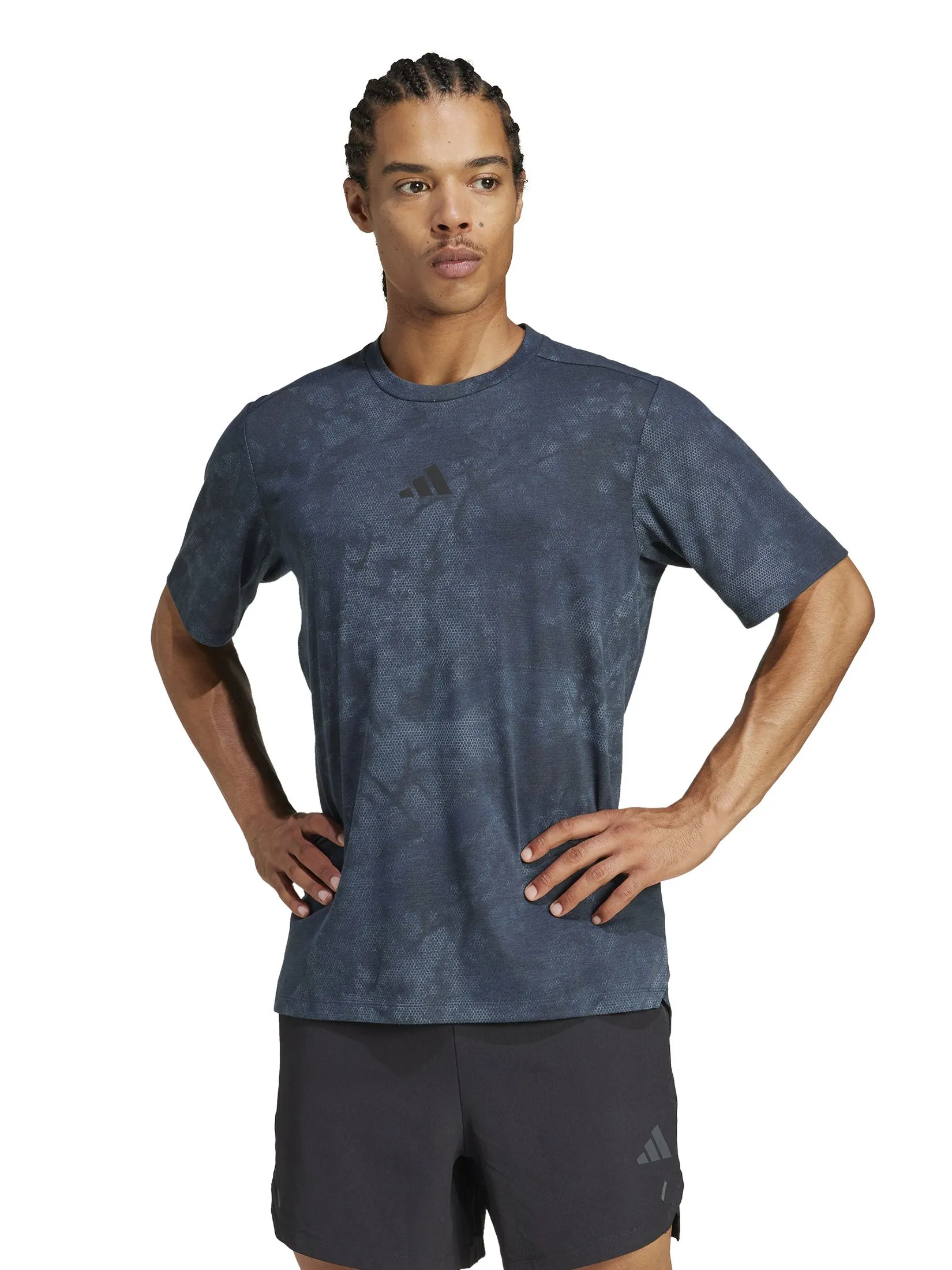 ADIDAS Men T-Shirt Power Graphic Blue / Aurora Ink / Black ADIDAS Men T-Shirt Power Graphic Blue / Aurora Ink / Black